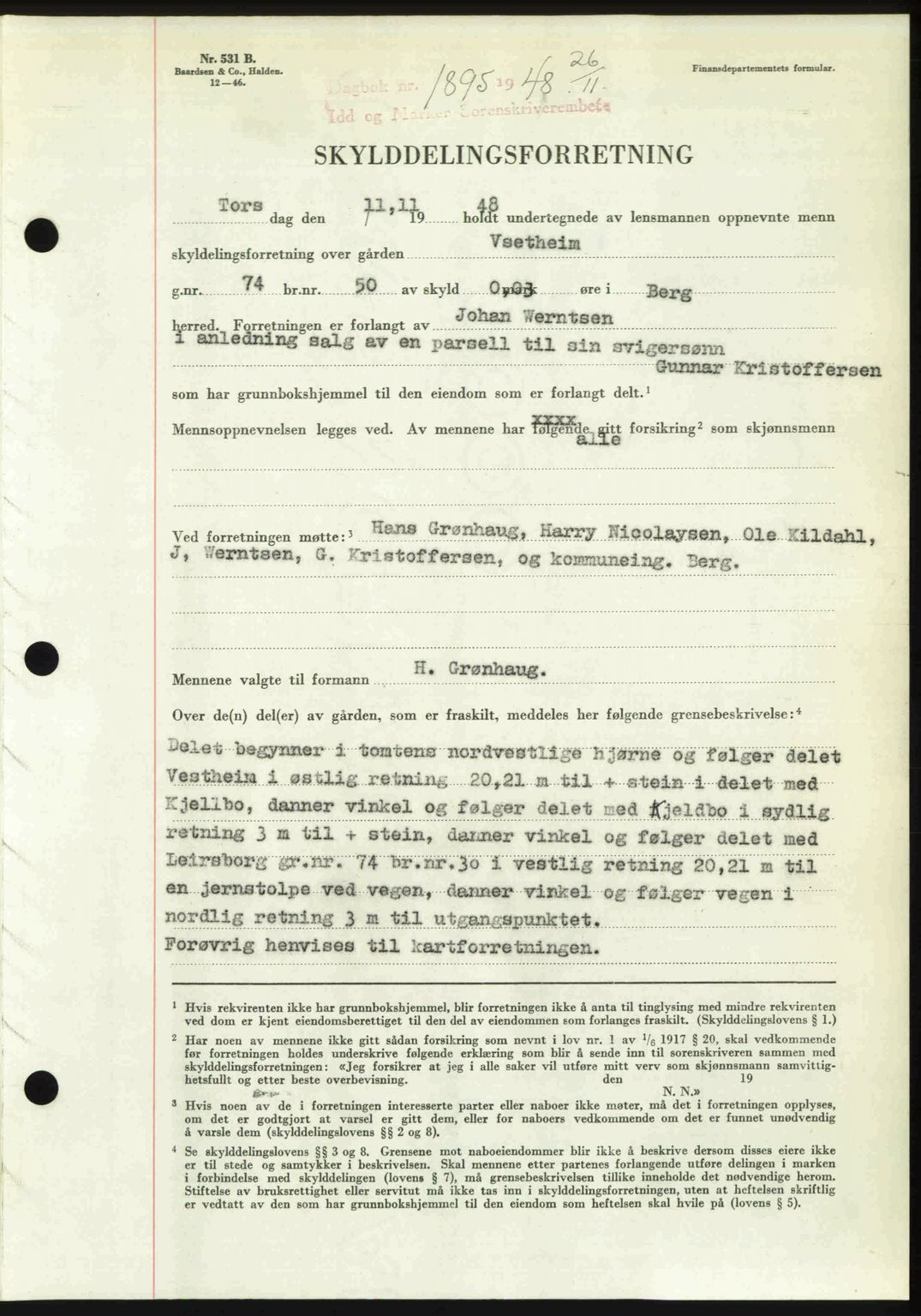 Idd og Marker sorenskriveri, SAO/A-10283/G/Gb/Gbb/L0011: Pantebok nr. A11, 1948-1949, Dagboknr: 1895/1948