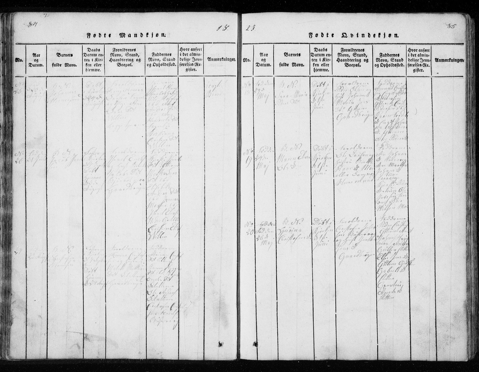 Ministerialprotokoller, klokkerbøker og fødselsregistre - Nordland, AV/SAT-A-1459/827/L0412: Klokkerbok nr. 827C01, 1820-1841, s. 84-85