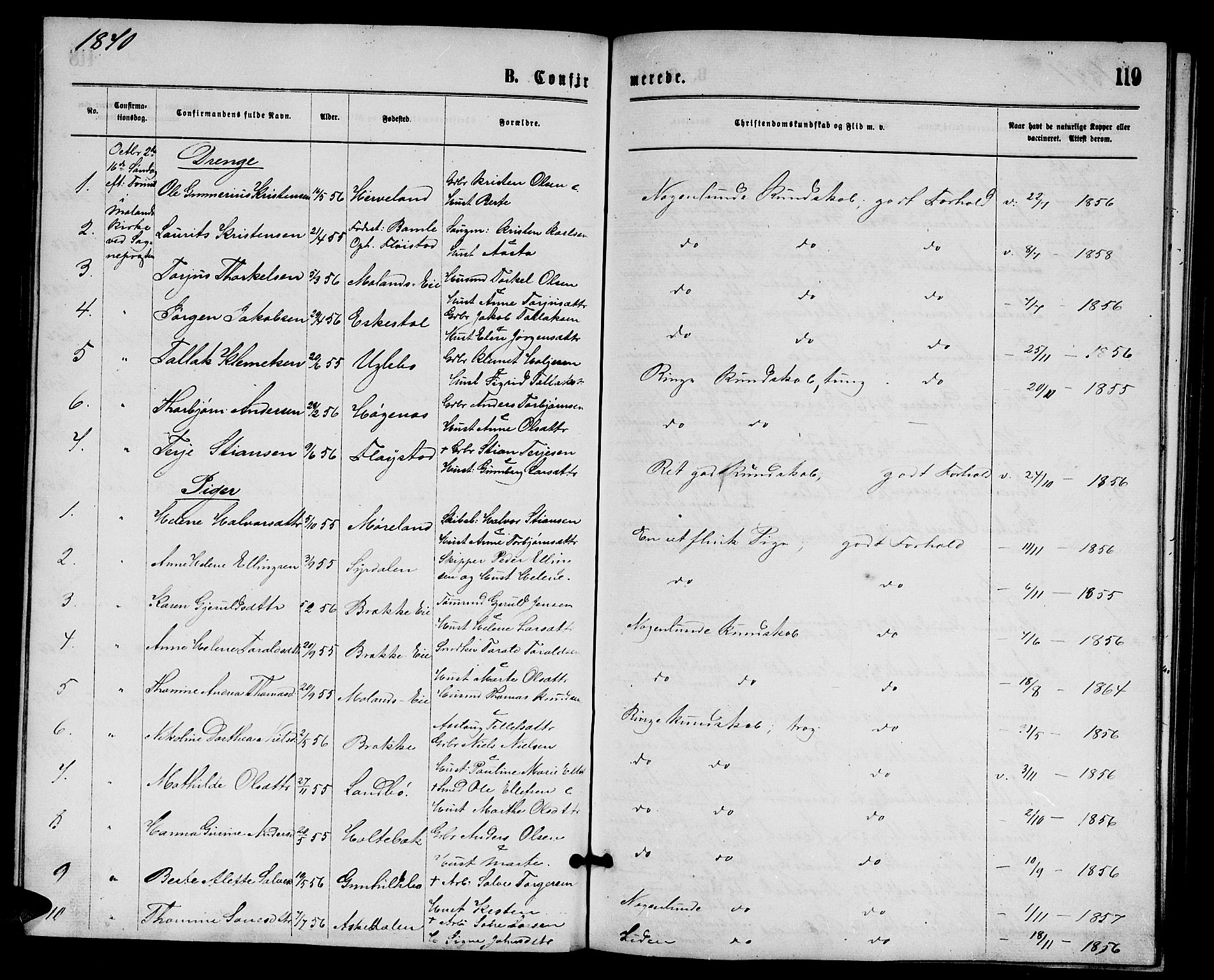 Austre Moland sokneprestkontor, AV/SAK-1111-0001/F/Fb/Fba/L0002: Klokkerbok nr. B 2, 1869-1879, s. 119