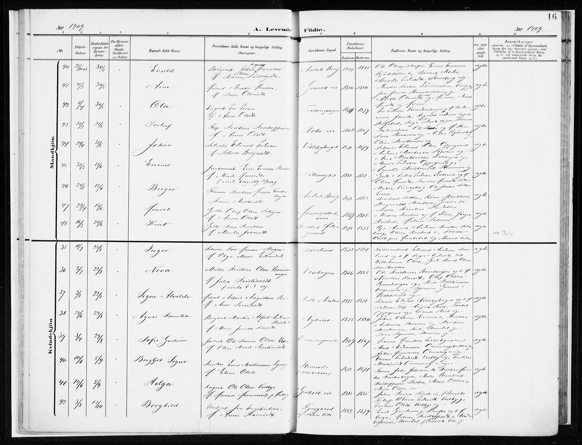 Løten prestekontor, AV/SAH-PREST-022/K/Ka/L0011: Ministerialbok nr. 11, 1908-1917, s. 16