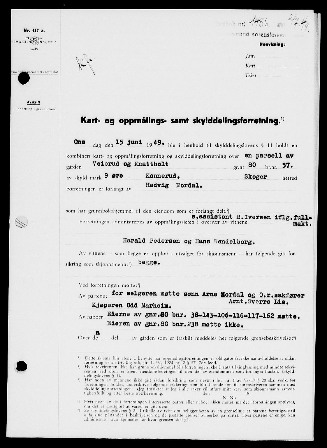 Holmestrand sorenskriveri, SAKO/A-67/G/Ga/Gaa/L0067: Pantebok nr. A-67, 1949-1949, Dagboknr: 1486/1949