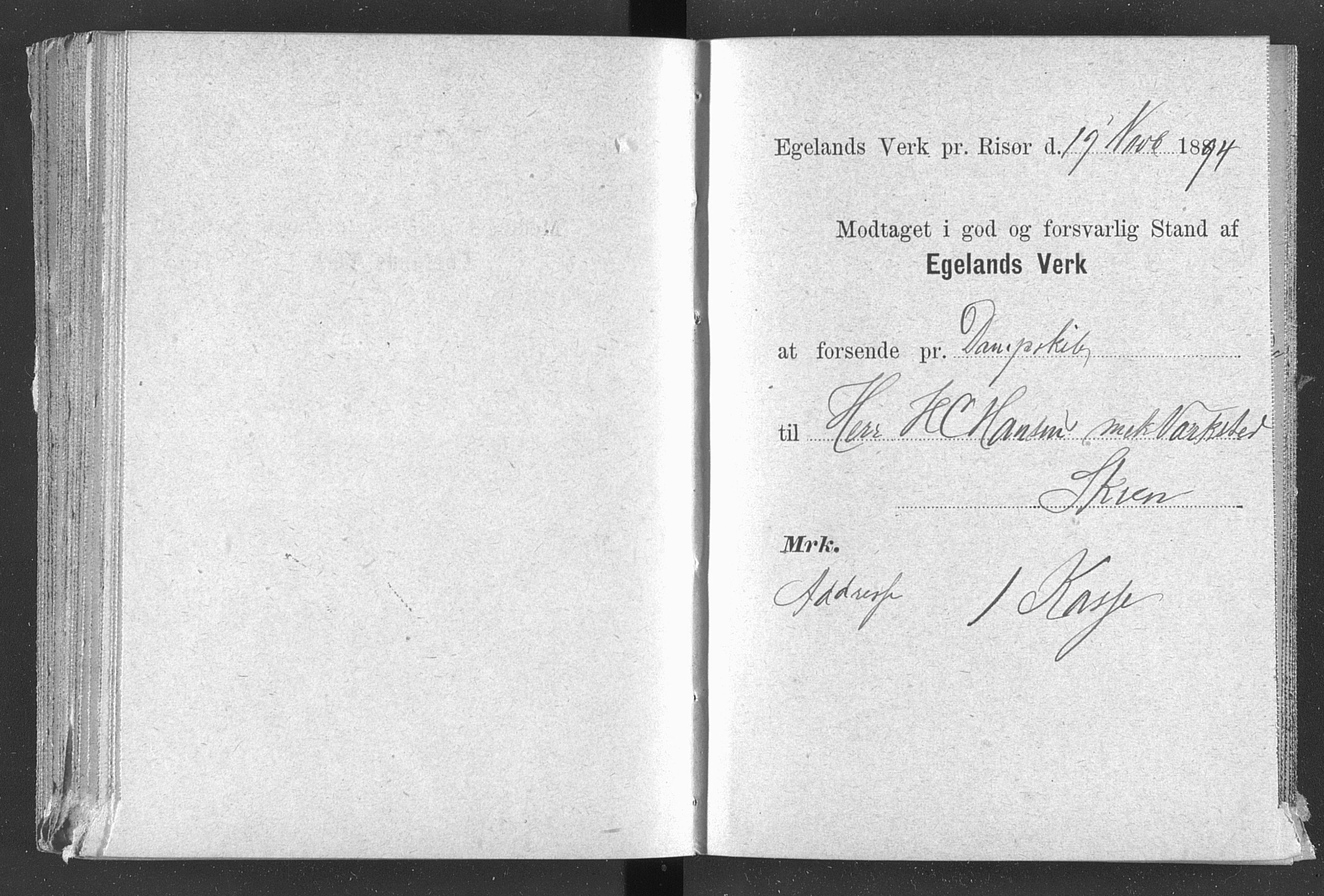 Egelands Jernverk, AAKS/PA-1907/01/L0029: Kvitteringsbok, 1888-1895