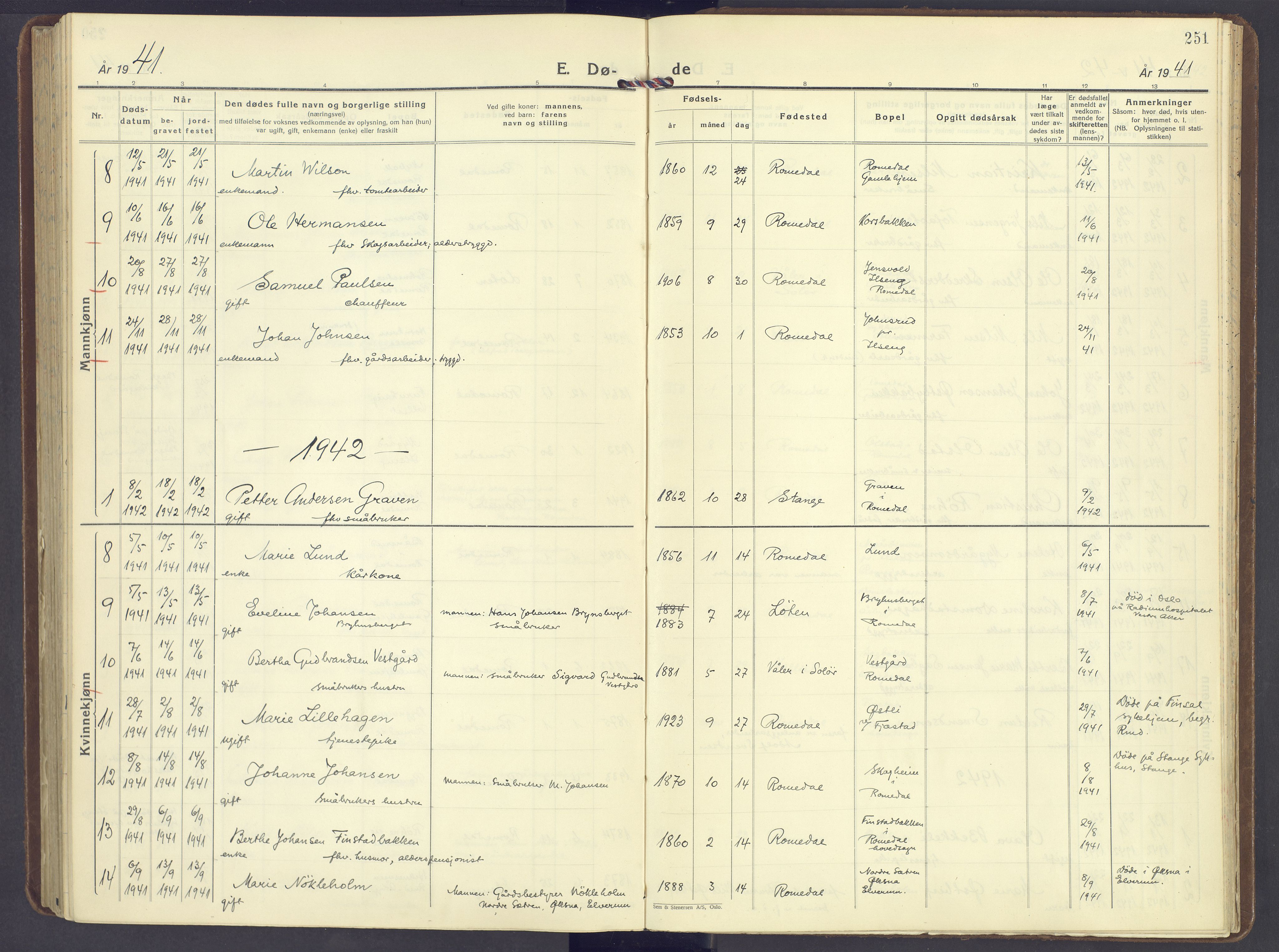 Romedal prestekontor, SAH/PREST-004/K/L0014: Ministerialbok nr. 14, 1936-1949, s. 251