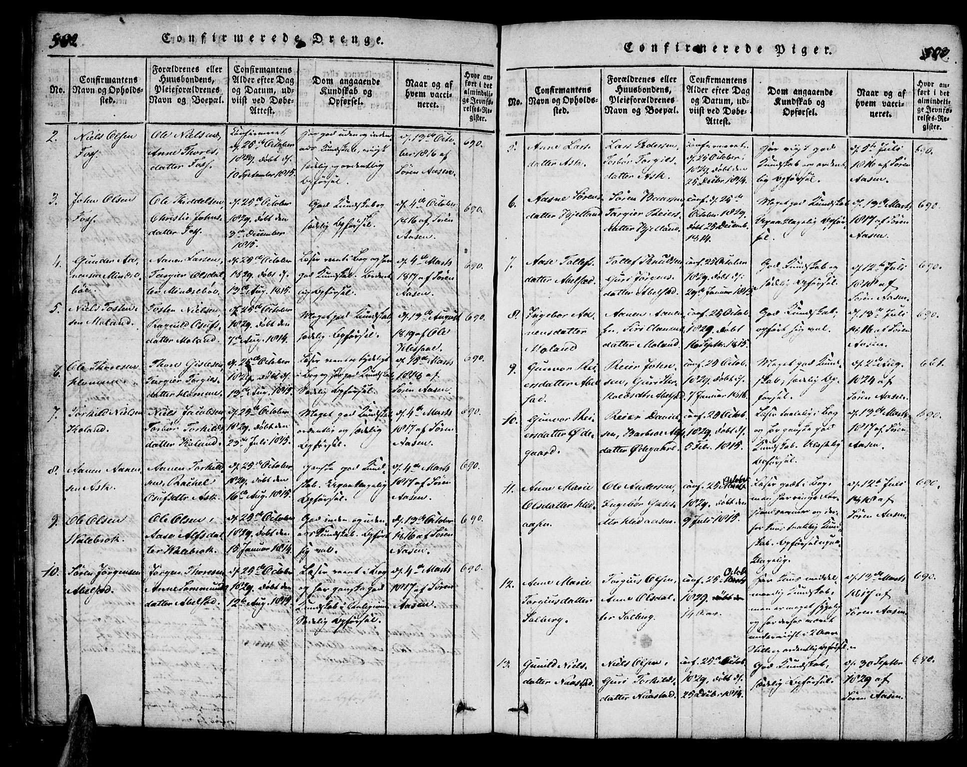 Bjelland sokneprestkontor, SAK/1111-0005/F/Fa/Faa/L0002: Ministerialbok nr. A 2, 1816-1866, s. 502-503