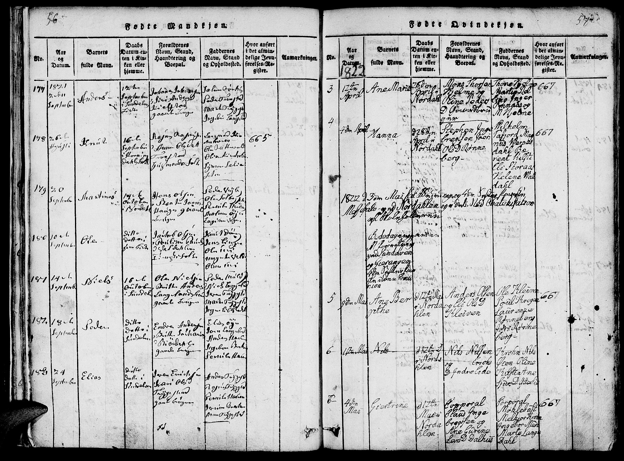 Ministerialprotokoller, klokkerbøker og fødselsregistre - Møre og Romsdal, AV/SAT-A-1454/519/L0260: Klokkerbok nr. 519C01, 1817-1829, s. 56-57