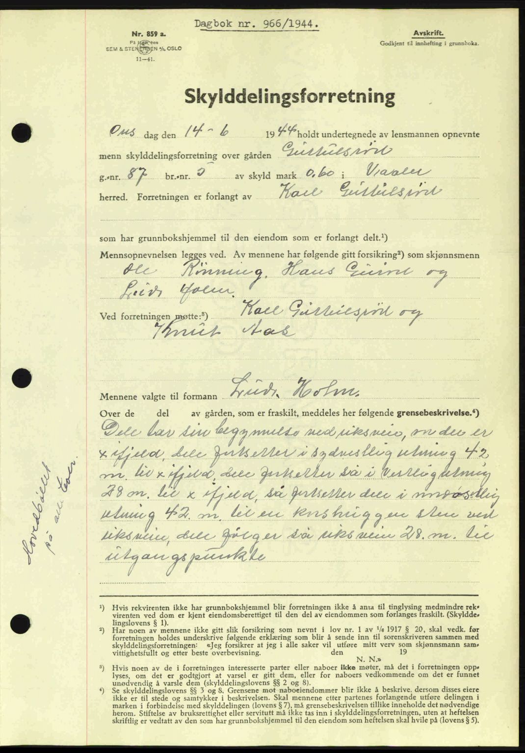 Moss sorenskriveri, SAO/A-10168: Pantebok nr. A12, 1943-1944, Dagboknr: 966/1944