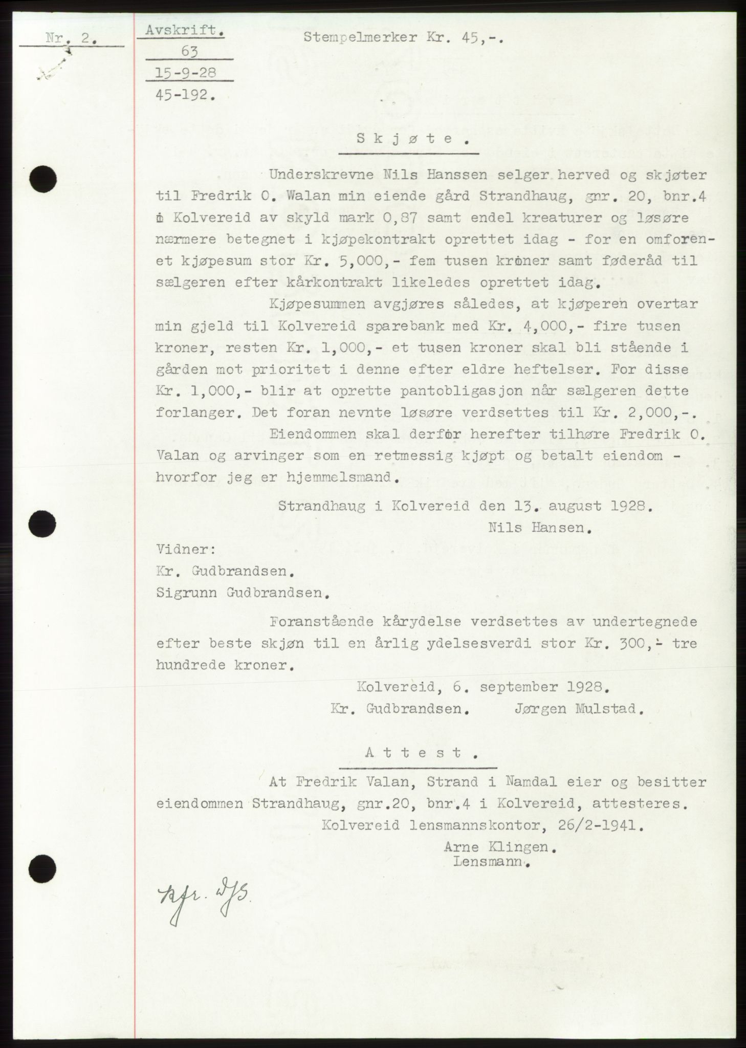 Namdal sorenskriveri, SAT/A-4133/1/2/2C: Pantebok nr. -, 1926-1930, Tingl.dato: 15.09.1928