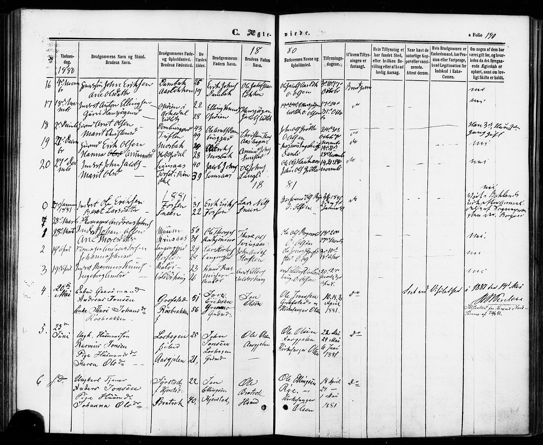 Ministerialprotokoller, klokkerbøker og fødselsregistre - Sør-Trøndelag, AV/SAT-A-1456/672/L0856: Ministerialbok nr. 672A08, 1861-1881, s. 190