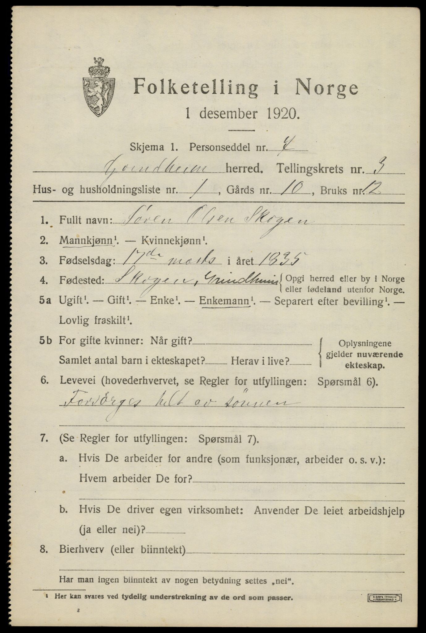 SAK, Folketelling 1920 for 1025 Grindheim herred, 1920, s. 901