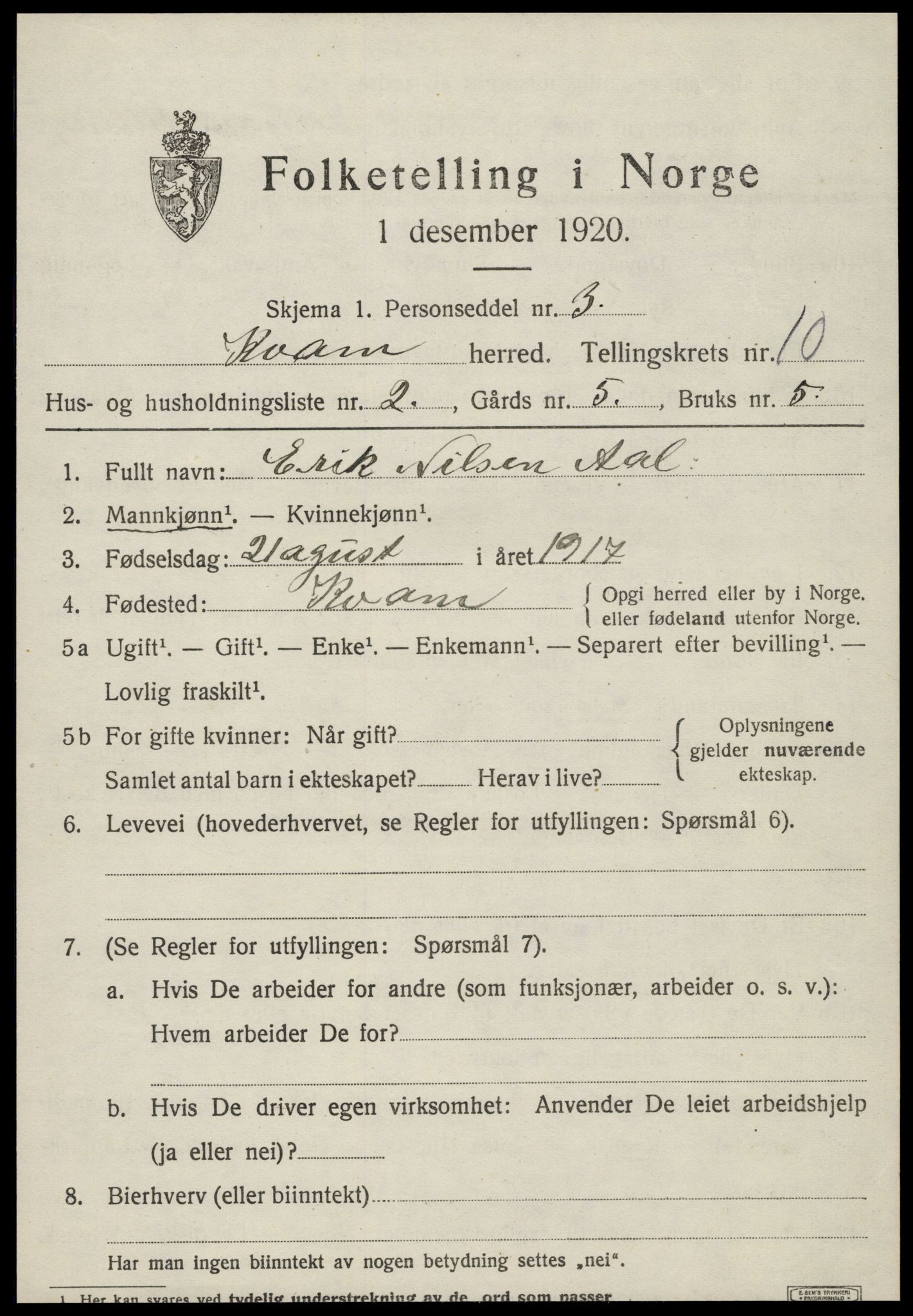 SAT, Folketelling 1920 for 1735 Kvam herred, 1920, s. 2525