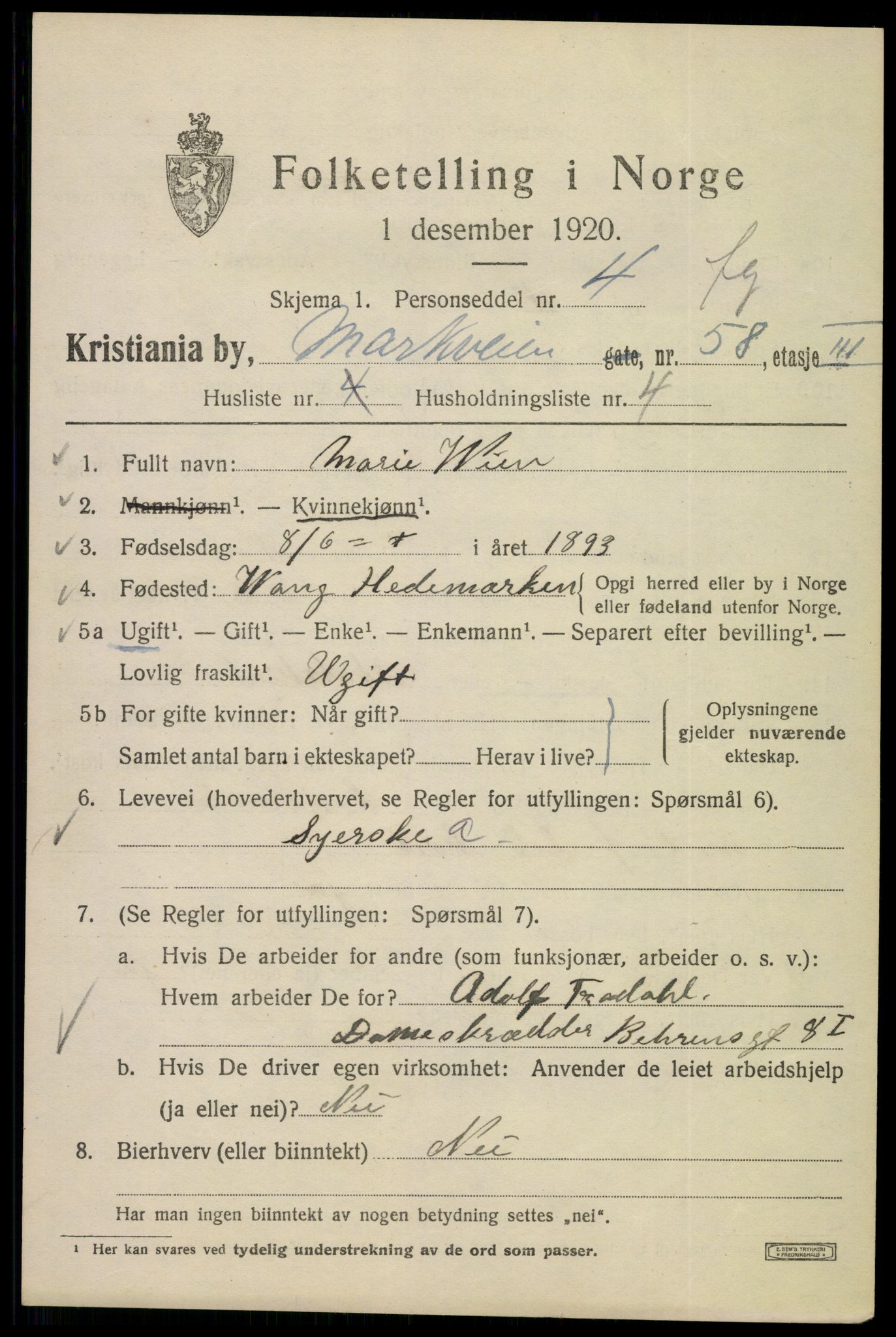SAO, Folketelling 1920 for 0301 Kristiania kjøpstad, 1920, s. 390789