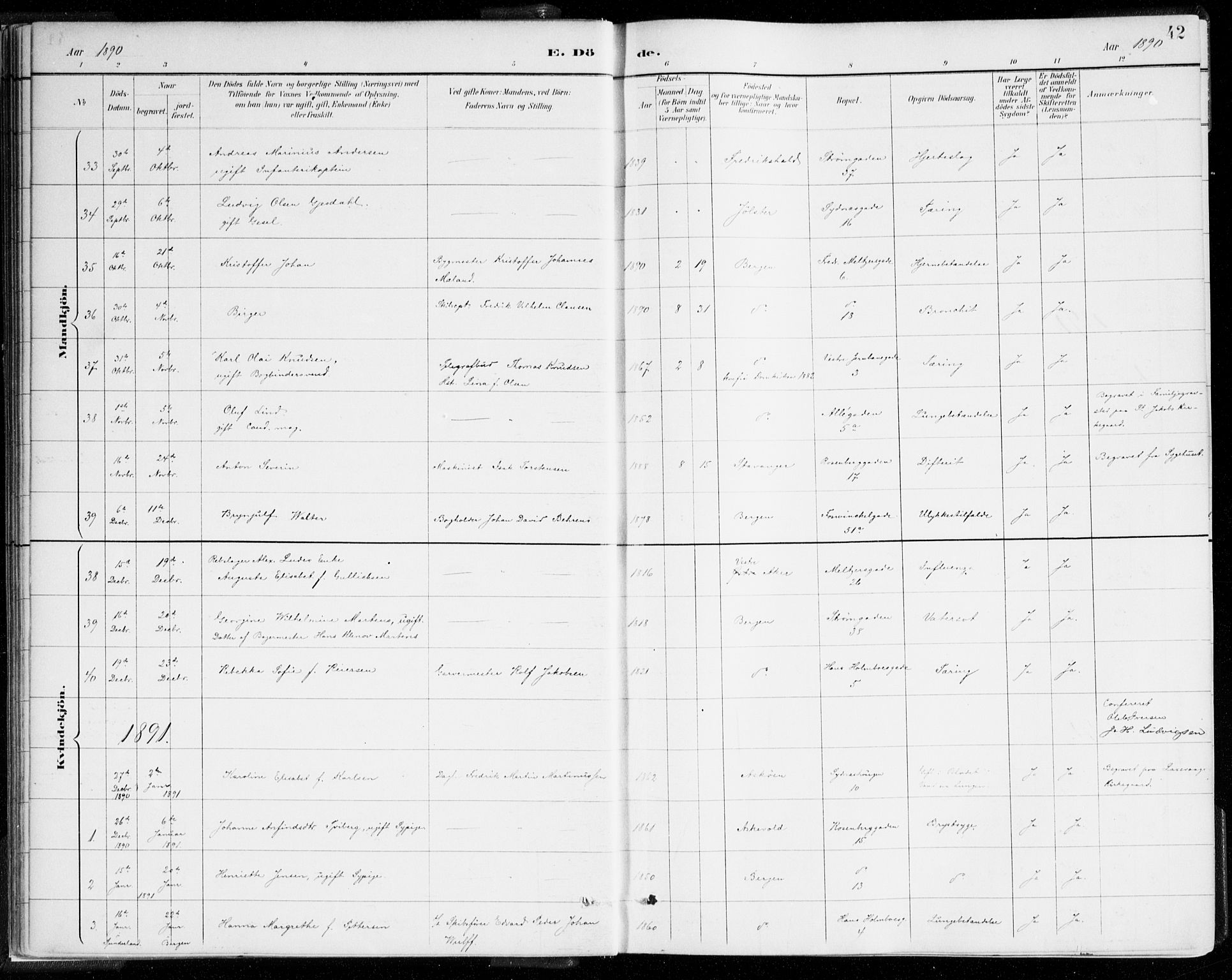 Johanneskirken sokneprestembete, SAB/A-76001/H/Haa/L0019: Ministerialbok nr. E 1, 1885-1915, s. 42