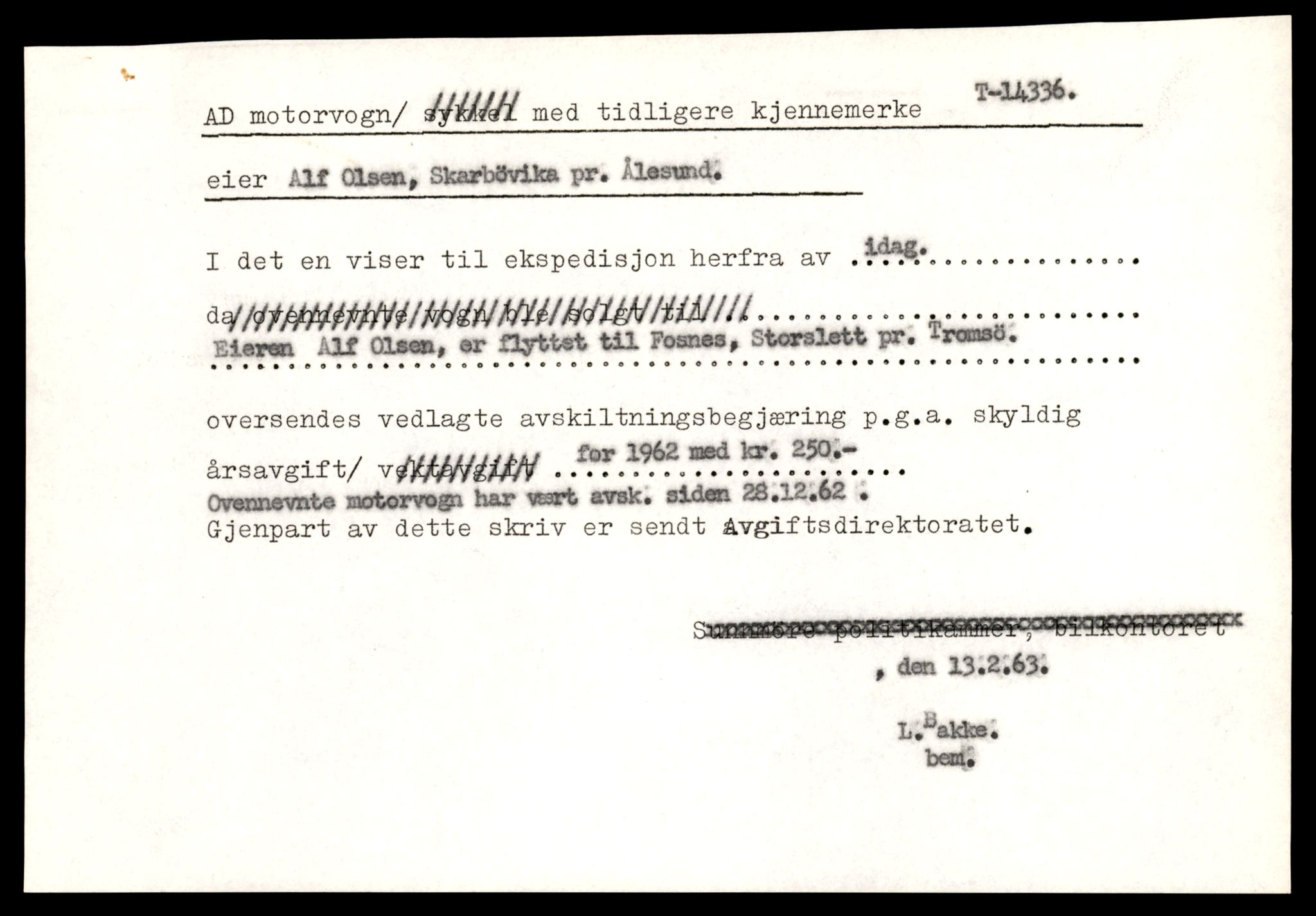 Møre og Romsdal vegkontor - Ålesund trafikkstasjon, AV/SAT-A-4099/F/Fe/L0045: Registreringskort for kjøretøy T 14320 - T 14444, 1927-1998, s. 447