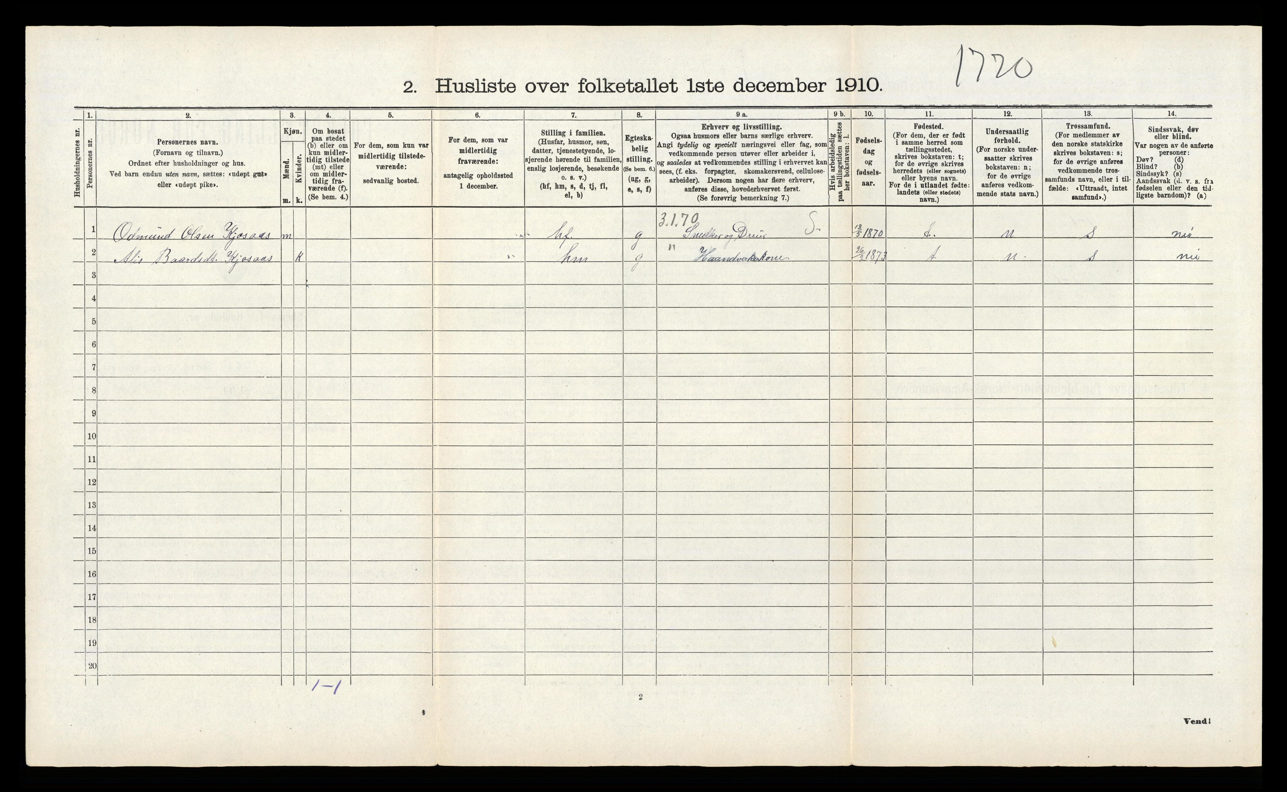 RA, Folketelling 1910 for 1238 Kvam herred, 1910, s. 702