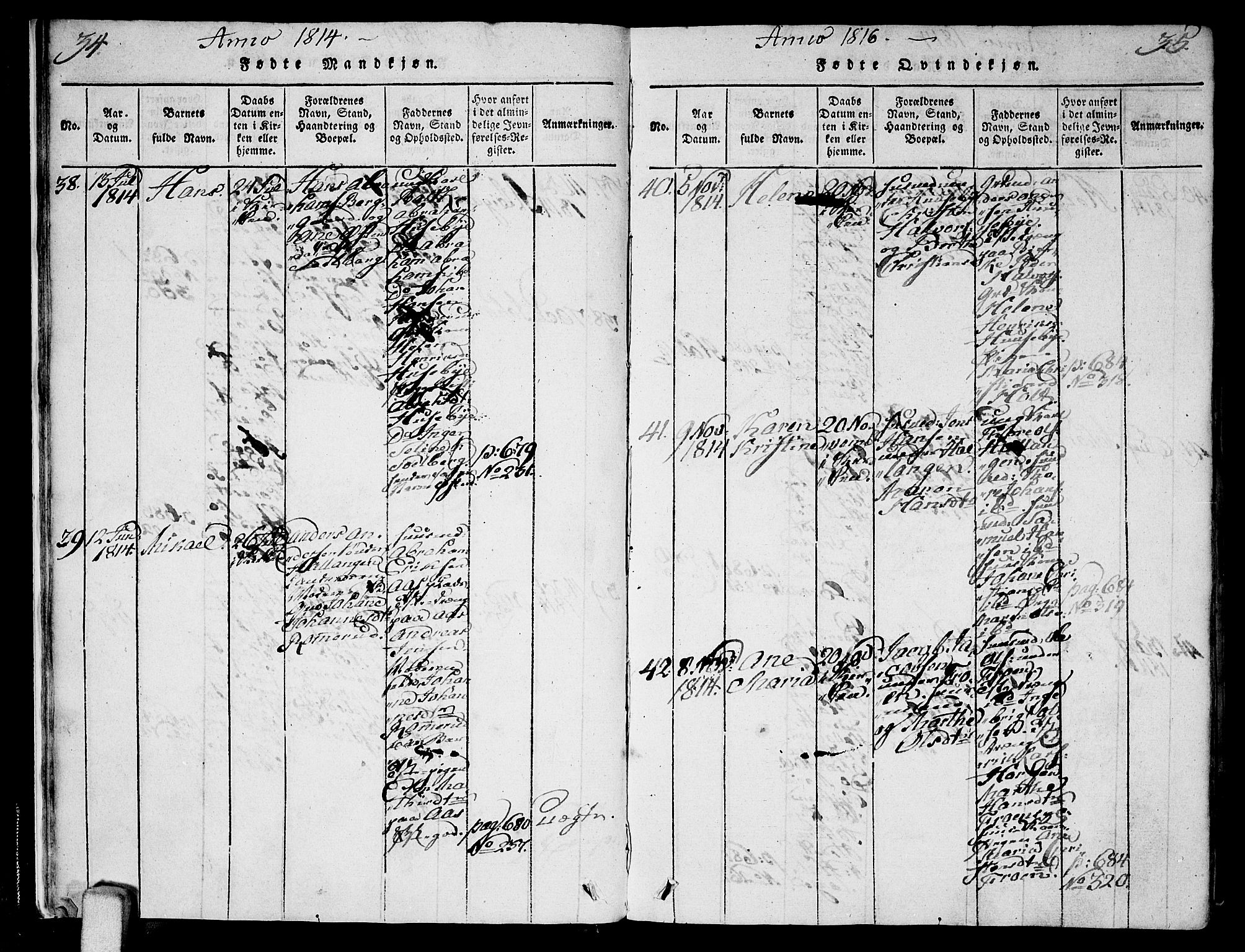 Ås prestekontor Kirkebøker, AV/SAO-A-10894/F/Fa/L0003: Ministerialbok nr. I 3, 1814-1818, s. 34-35