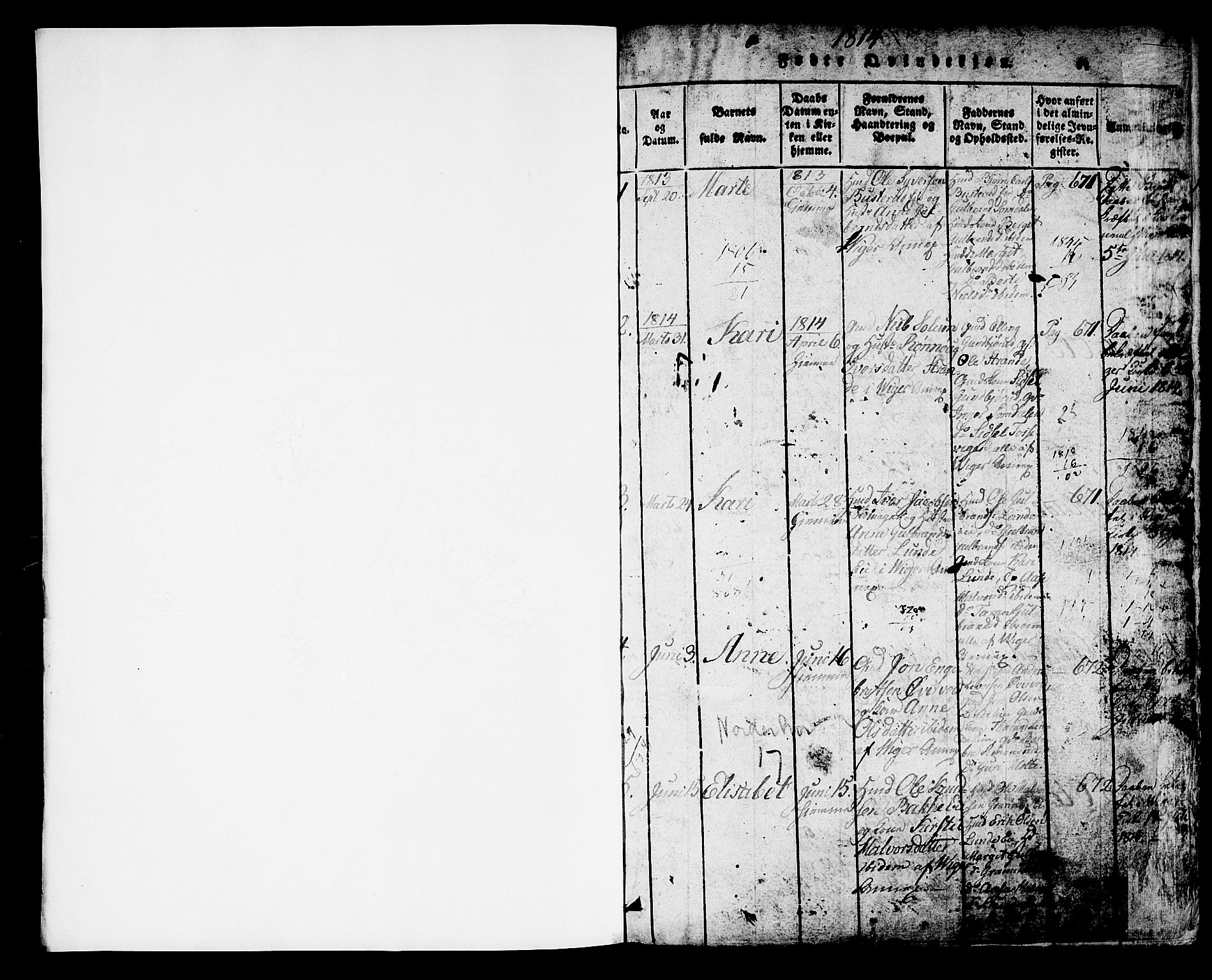 Norderhov kirkebøker, AV/SAKO-A-237/G/Ga/L0003: Klokkerbok nr. I 3 /2, 1814-1876, s. 0-1
