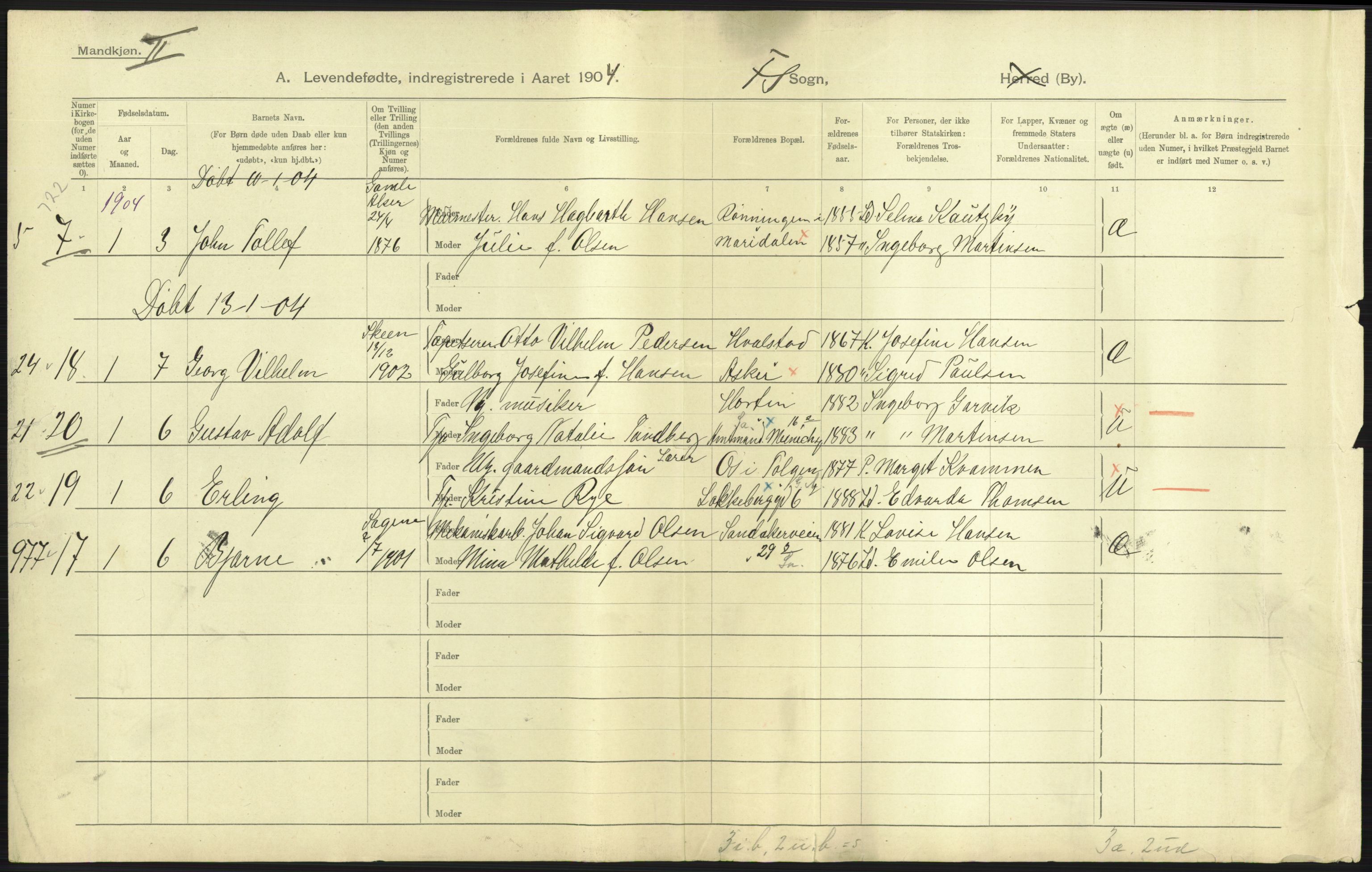 Statistisk sentralbyrå, Sosiodemografiske emner, Befolkning, AV/RA-S-2228/D/Df/Dfa/Dfab/L0003: Kristiania: Fødte, 1904, s. 681