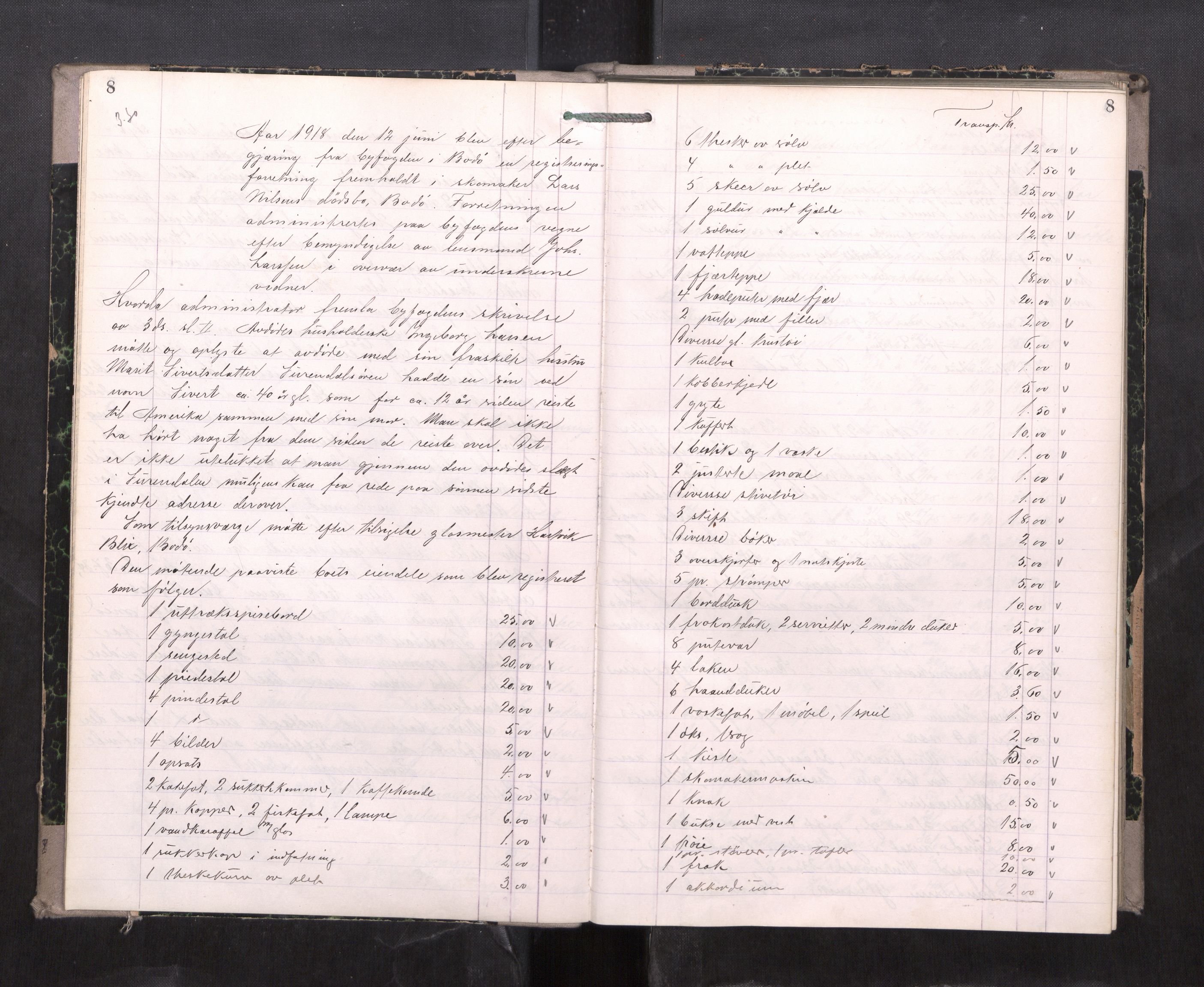 Bodø sorenskriveri, AV/SAT-A-0022/1/3/3C/L0003: Skifteregistreringsprotokoll, 1917-1928, s. 8