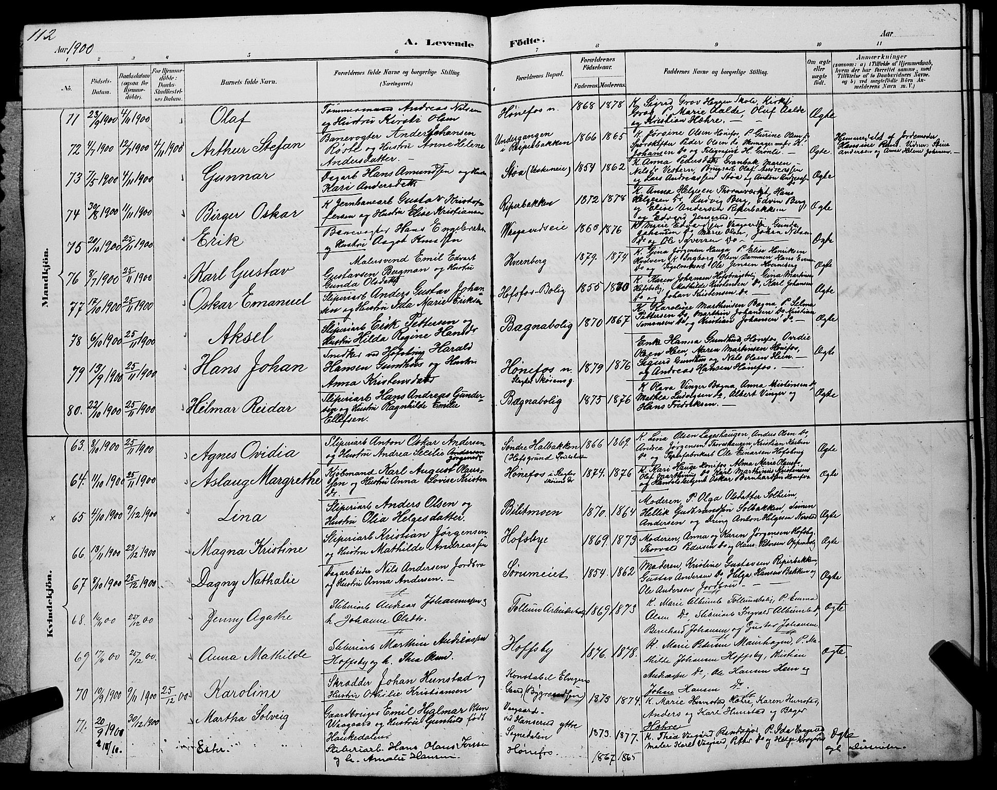 Hønefoss kirkebøker, AV/SAKO-A-609/G/Ga/L0002: Klokkerbok nr. 2, 1888-1904, s. 112