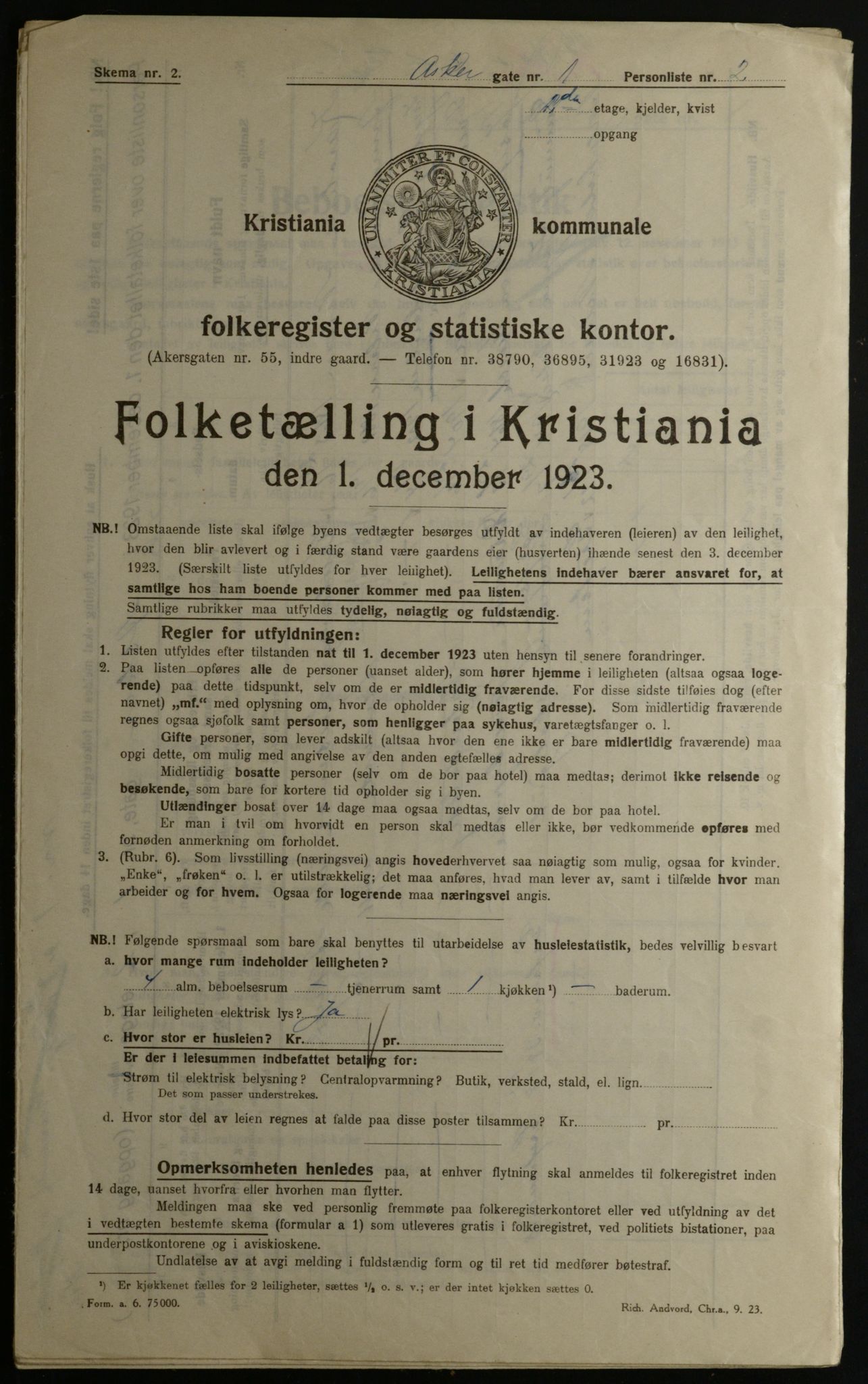 OBA, Kommunal folketelling 1.12.1923 for Kristiania, 1923, s. 3151