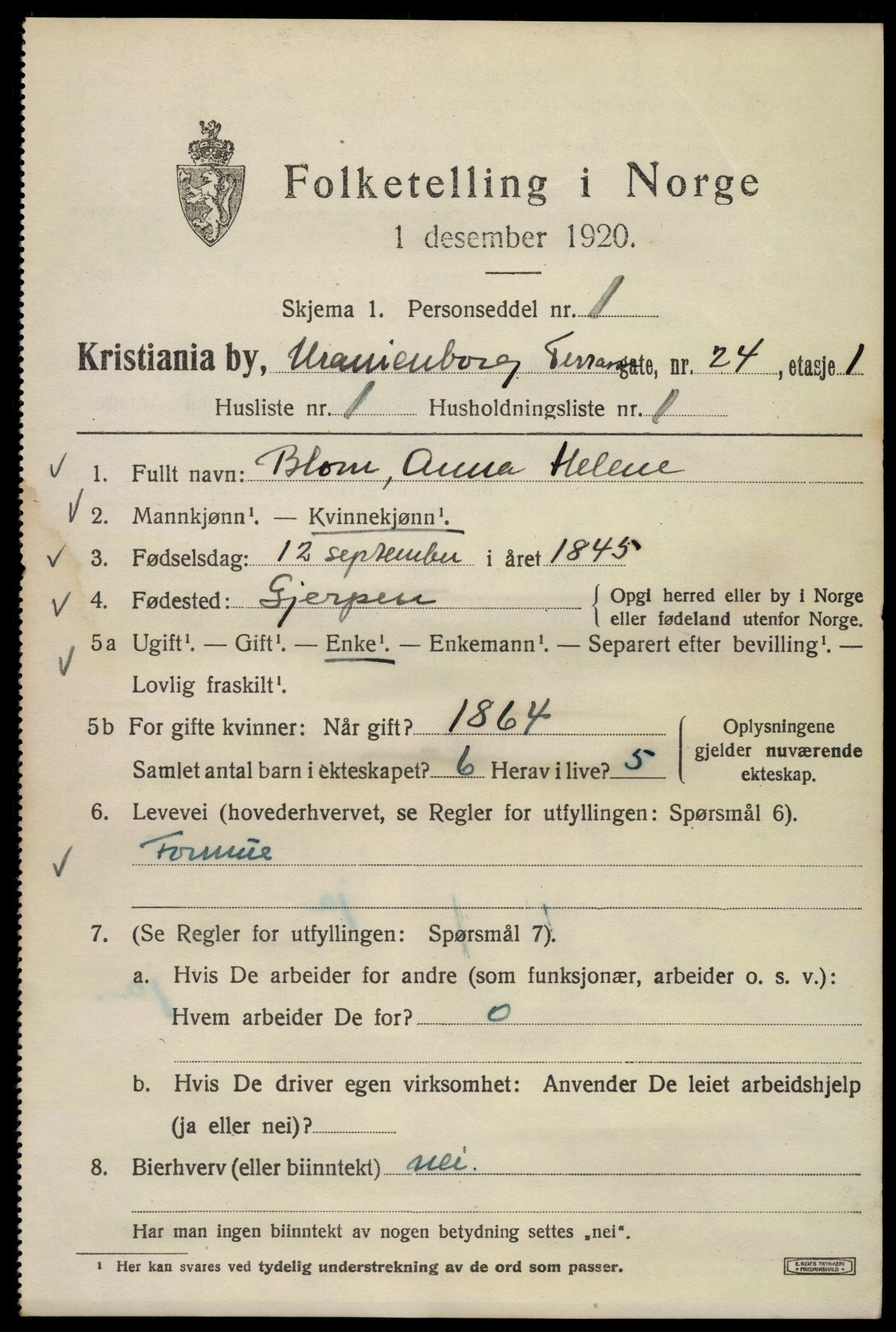 SAO, Folketelling 1920 for 0301 Kristiania kjøpstad, 1920, s. 619323