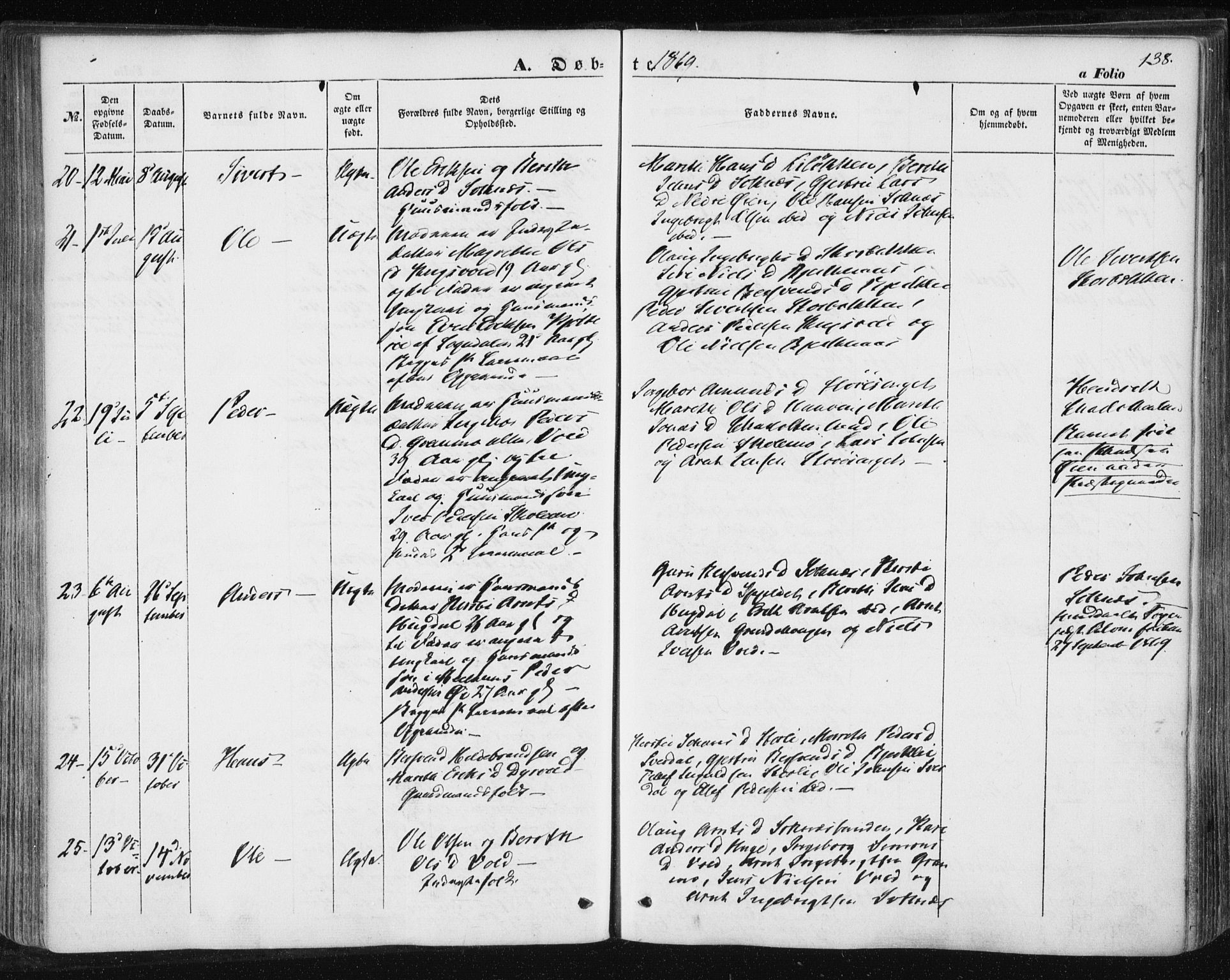 Ministerialprotokoller, klokkerbøker og fødselsregistre - Sør-Trøndelag, AV/SAT-A-1456/687/L1000: Ministerialbok nr. 687A06, 1848-1869, s. 138