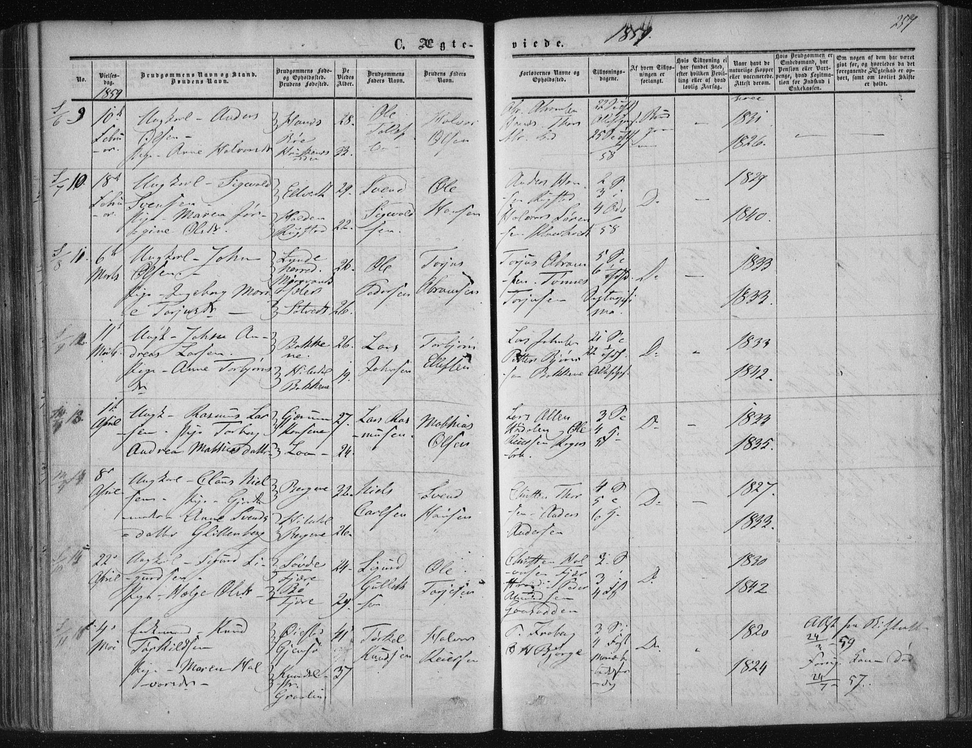 Solum kirkebøker, AV/SAKO-A-306/F/Fa/L0007: Ministerialbok nr. I 7, 1856-1864, s. 257