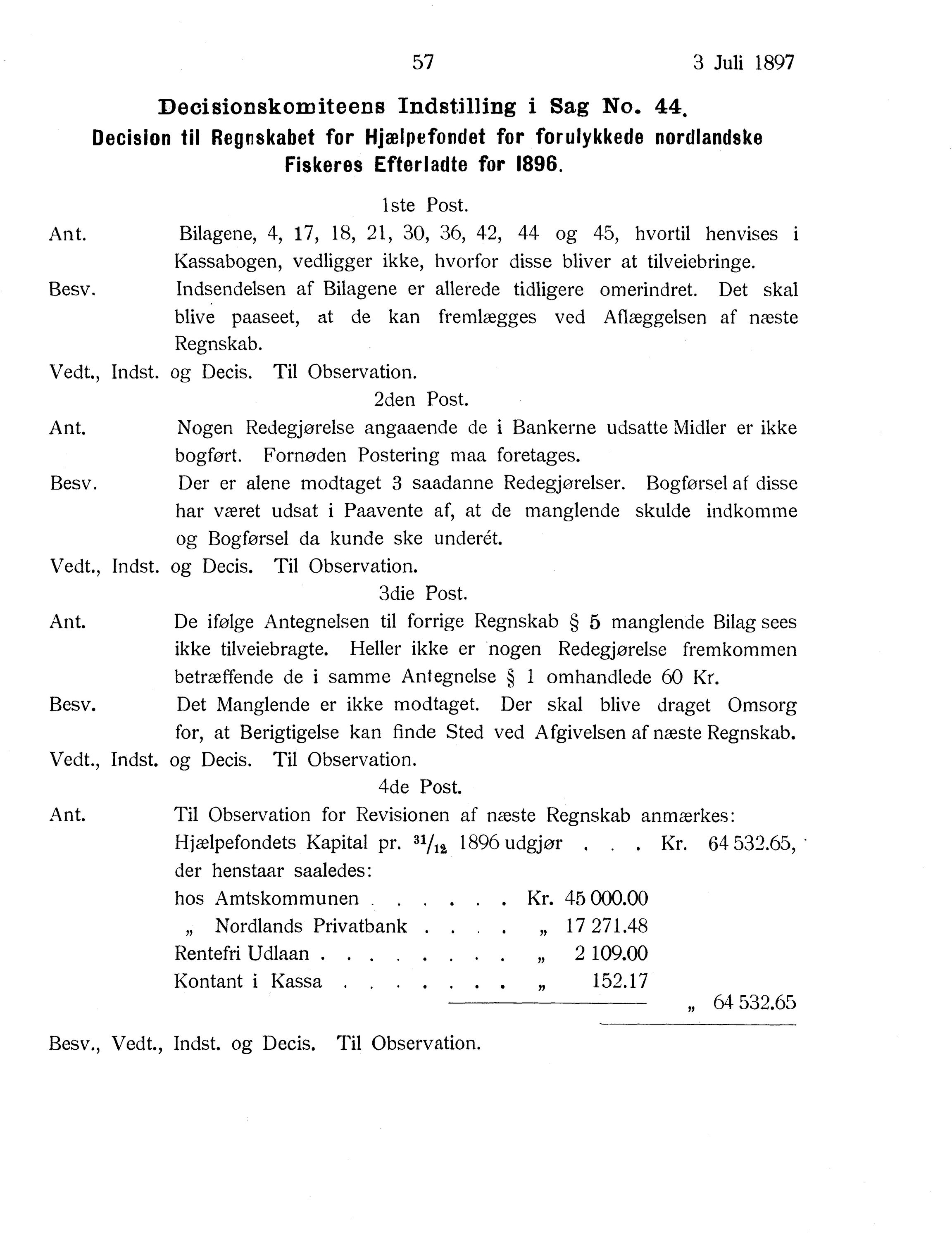 Nordland Fylkeskommune. Fylkestinget, AIN/NFK-17/176/A/Ac/L0020: Fylkestingsforhandlinger 1897, 1897