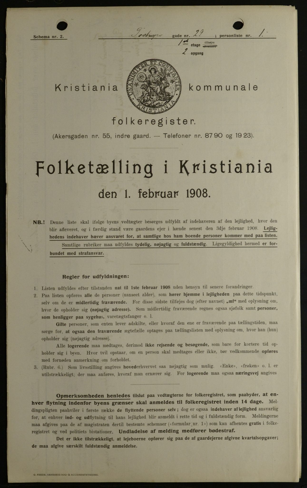 OBA, Kommunal folketelling 1.2.1908 for Kristiania kjøpstad, 1908, s. 103801