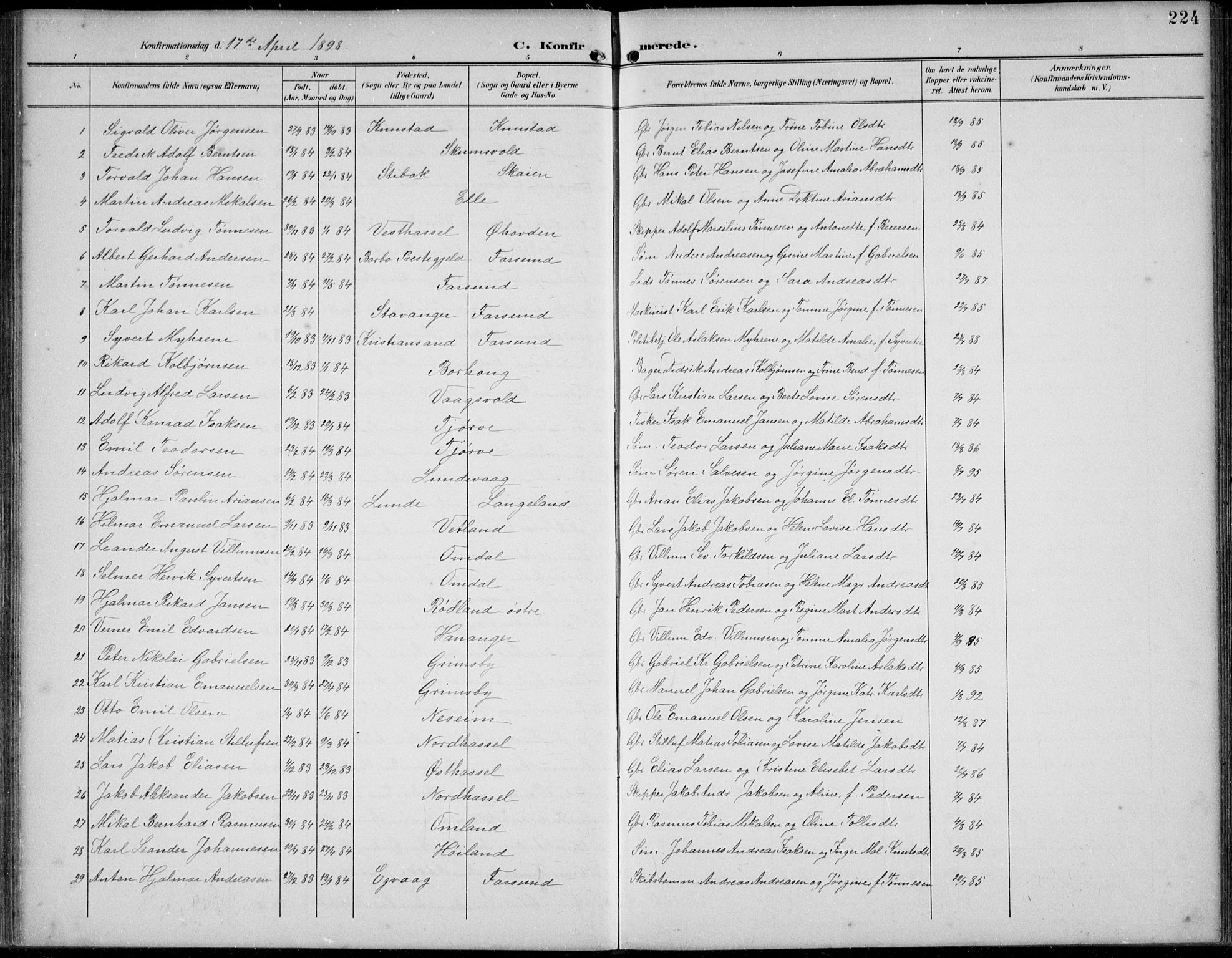 Lista sokneprestkontor, SAK/1111-0027/F/Fb/L0005: Klokkerbok nr. B 5, 1892-1923, s. 224