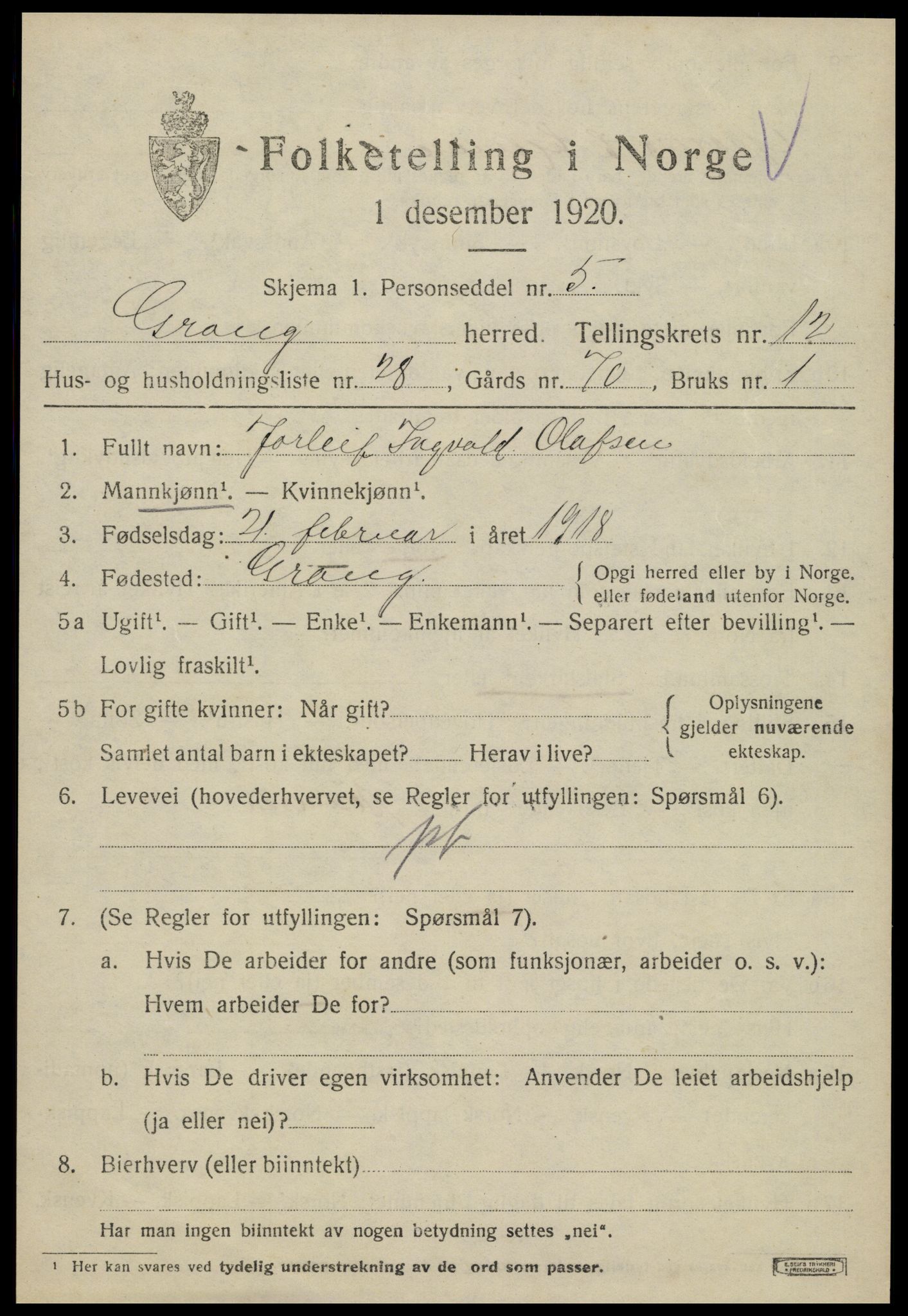SAT, Folketelling 1920 for 1742 Grong herred, 1920, s. 7043