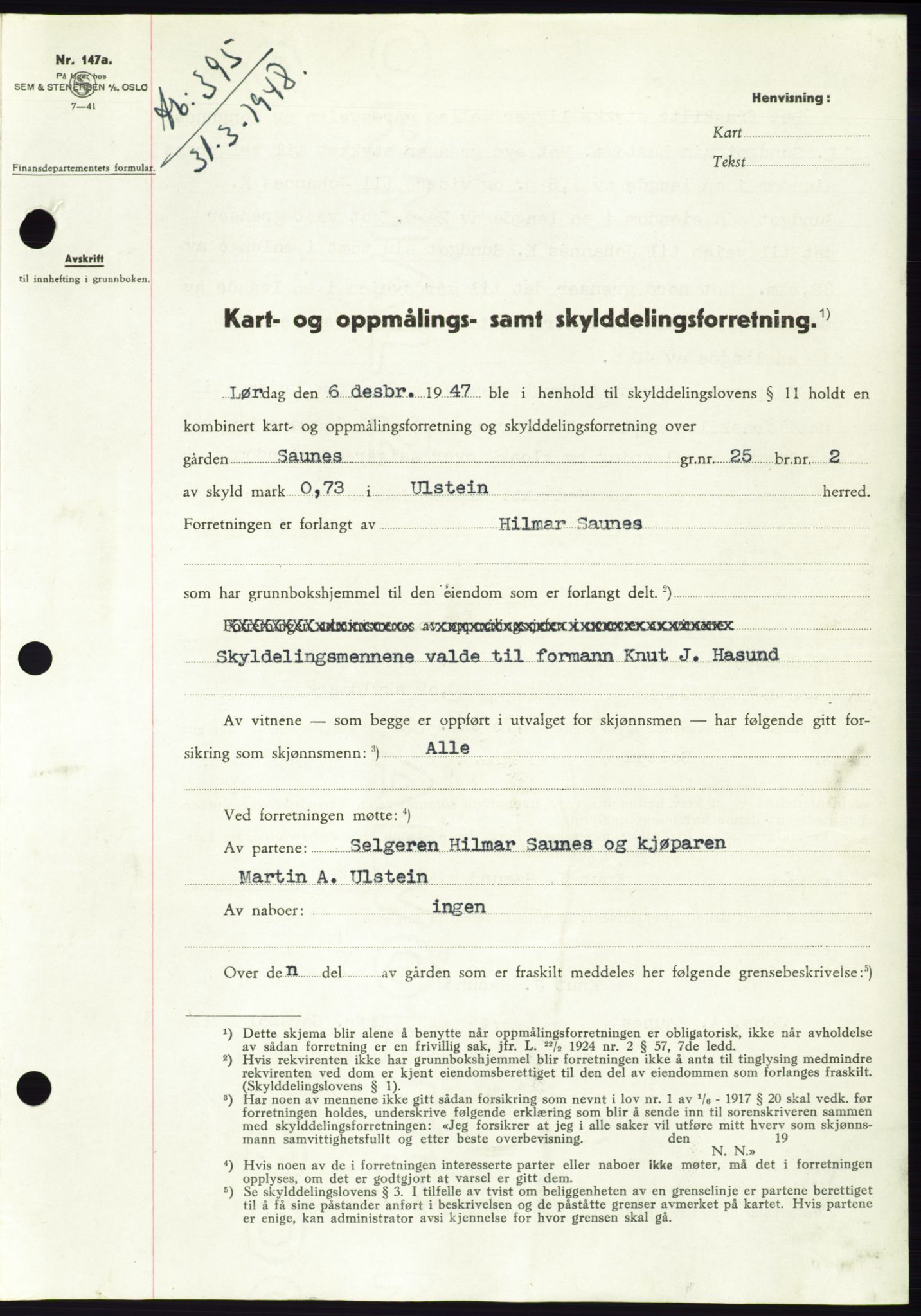 Søre Sunnmøre sorenskriveri, SAT/A-4122/1/2/2C/L0082: Pantebok nr. 8A, 1948-1948, Dagboknr: 395/1948