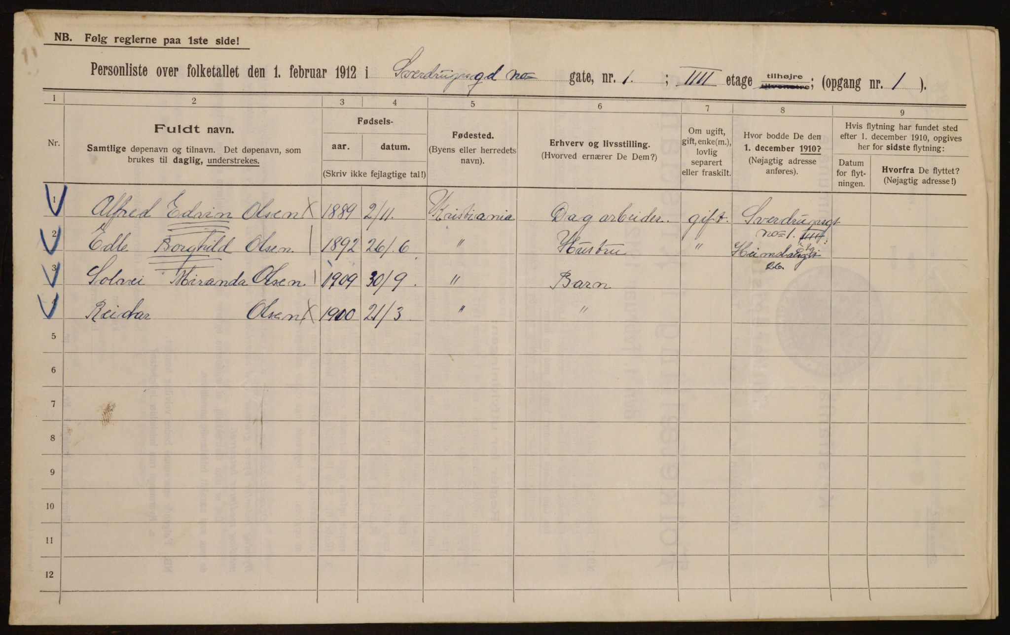 OBA, Kommunal folketelling 1.2.1912 for Kristiania, 1912, s. 104859