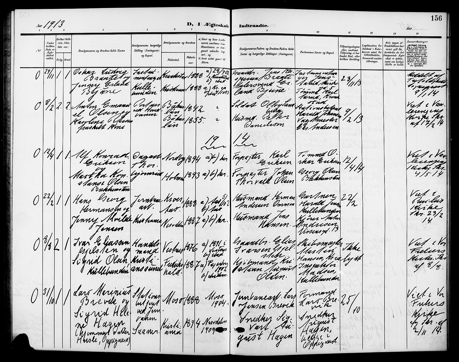 Nesodden prestekontor Kirkebøker, AV/SAO-A-10013/G/Gb/L0001: Klokkerbok nr. II 1, 1905-1924, s. 156