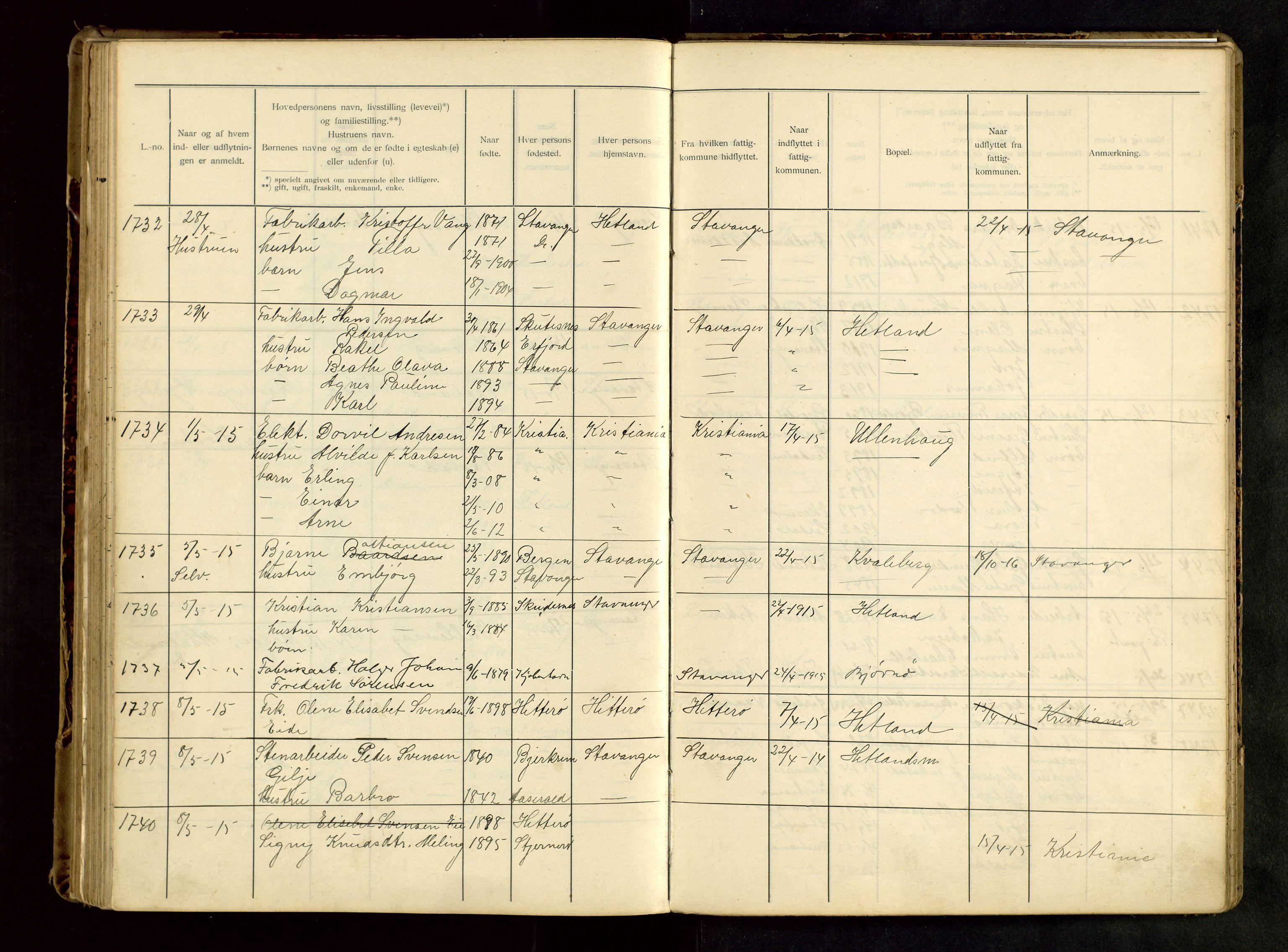 Hetland lensmannskontor, SAST/A-100101/Gwa/L0001: Flytteprotokoll (er delt i to: 1a og 1b), 1901-1918, s. 151