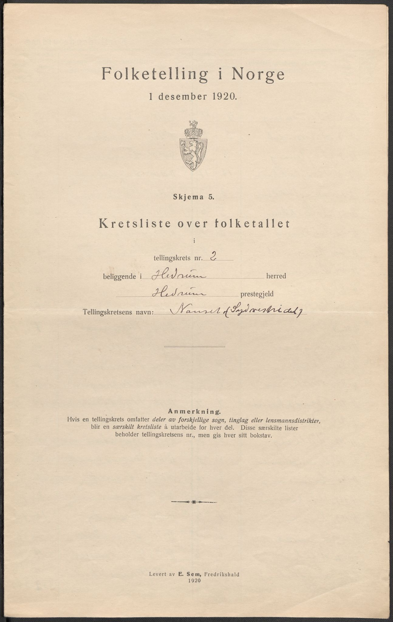 SAKO, Folketelling 1920 for 0727 Hedrum herred, 1920, s. 8