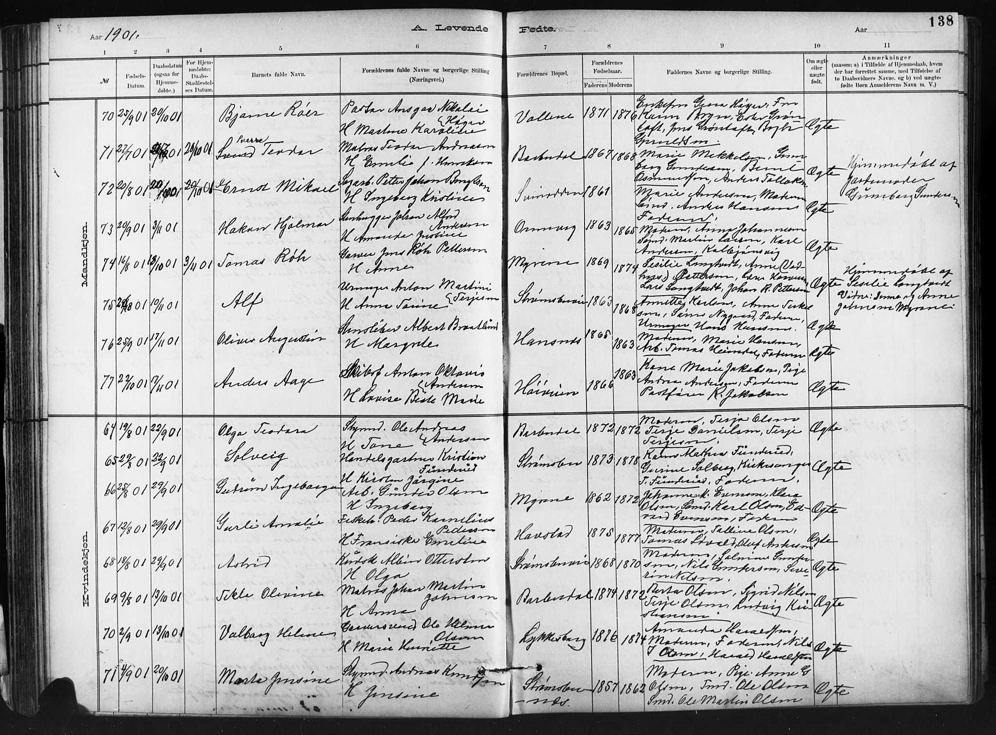 Barbu sokneprestkontor, AV/SAK-1111-0003/F/Fb/L0002: Klokkerbok nr. B 2, 1890-1922, s. 138