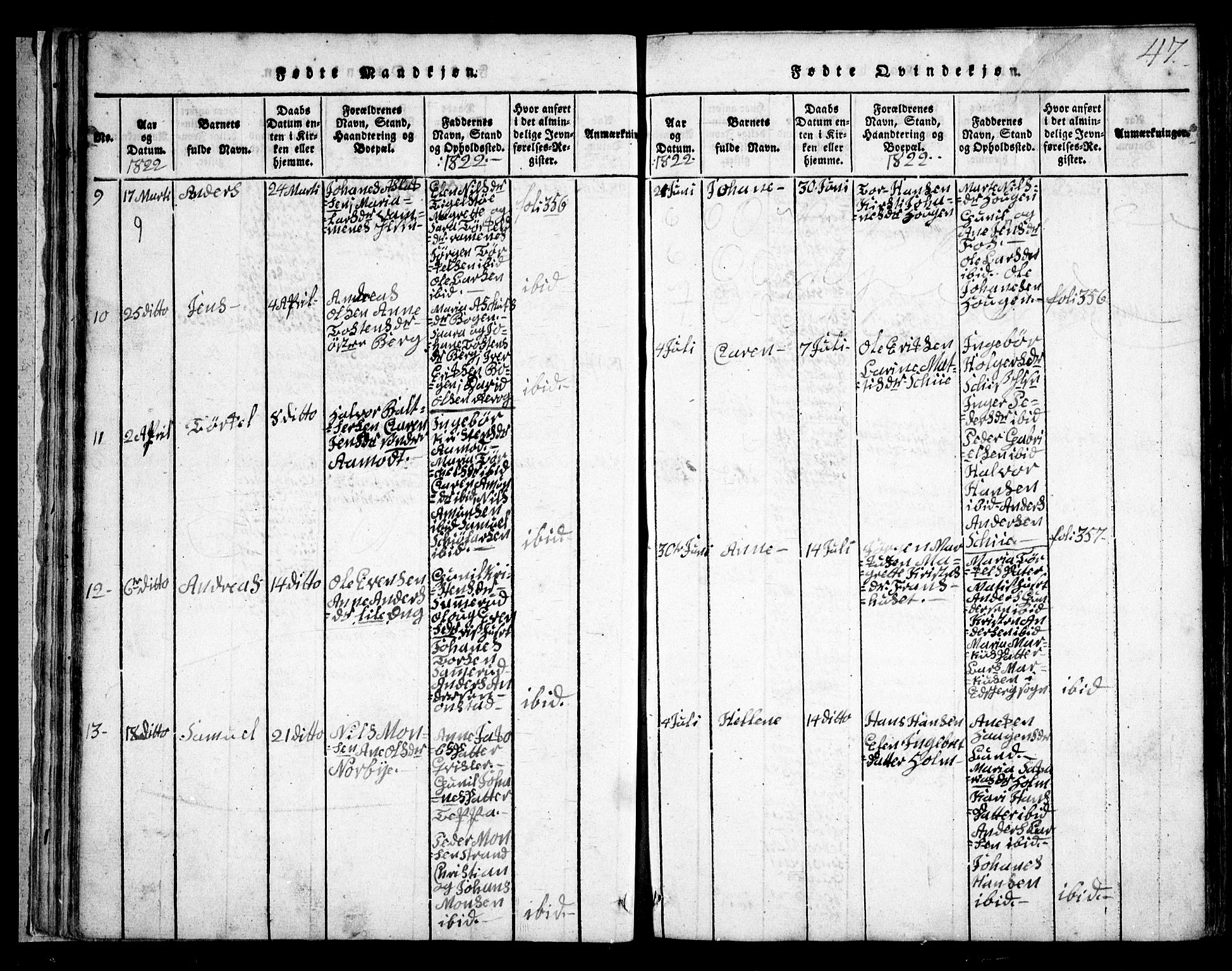 Skiptvet prestekontor Kirkebøker, AV/SAO-A-20009/G/Ga/L0001: Klokkerbok nr. 1, 1815-1838, s. 47
