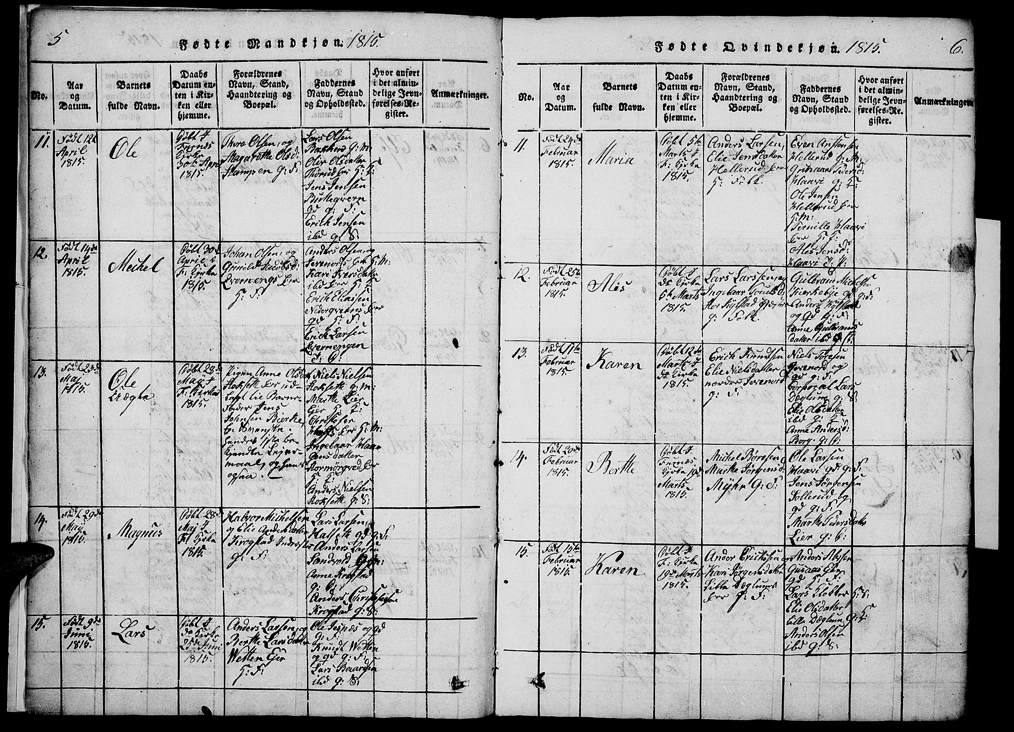Vang prestekontor, Hedmark, SAH/PREST-008/H/Ha/Haa/L0008: Ministerialbok nr. 8, 1815-1826, s. 5-6