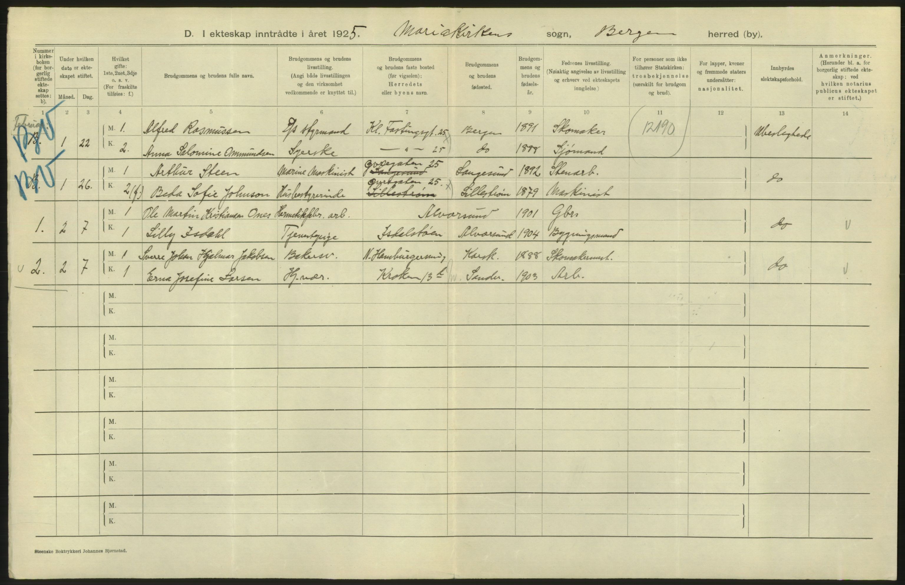 Statistisk sentralbyrå, Sosiodemografiske emner, Befolkning, AV/RA-S-2228/D/Df/Dfc/Dfce/L0029: Bergen: Gifte, døde., 1925, s. 316