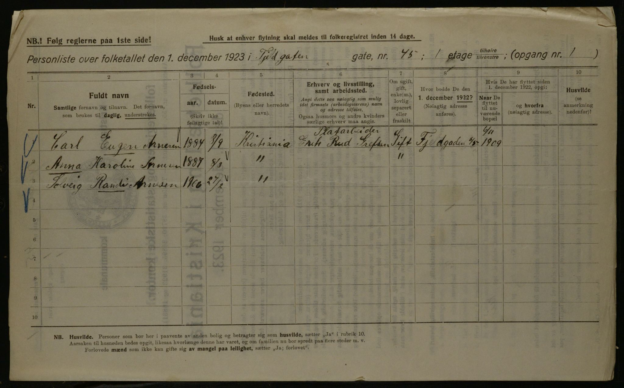 OBA, Kommunal folketelling 1.12.1923 for Kristiania, 1923, s. 27679