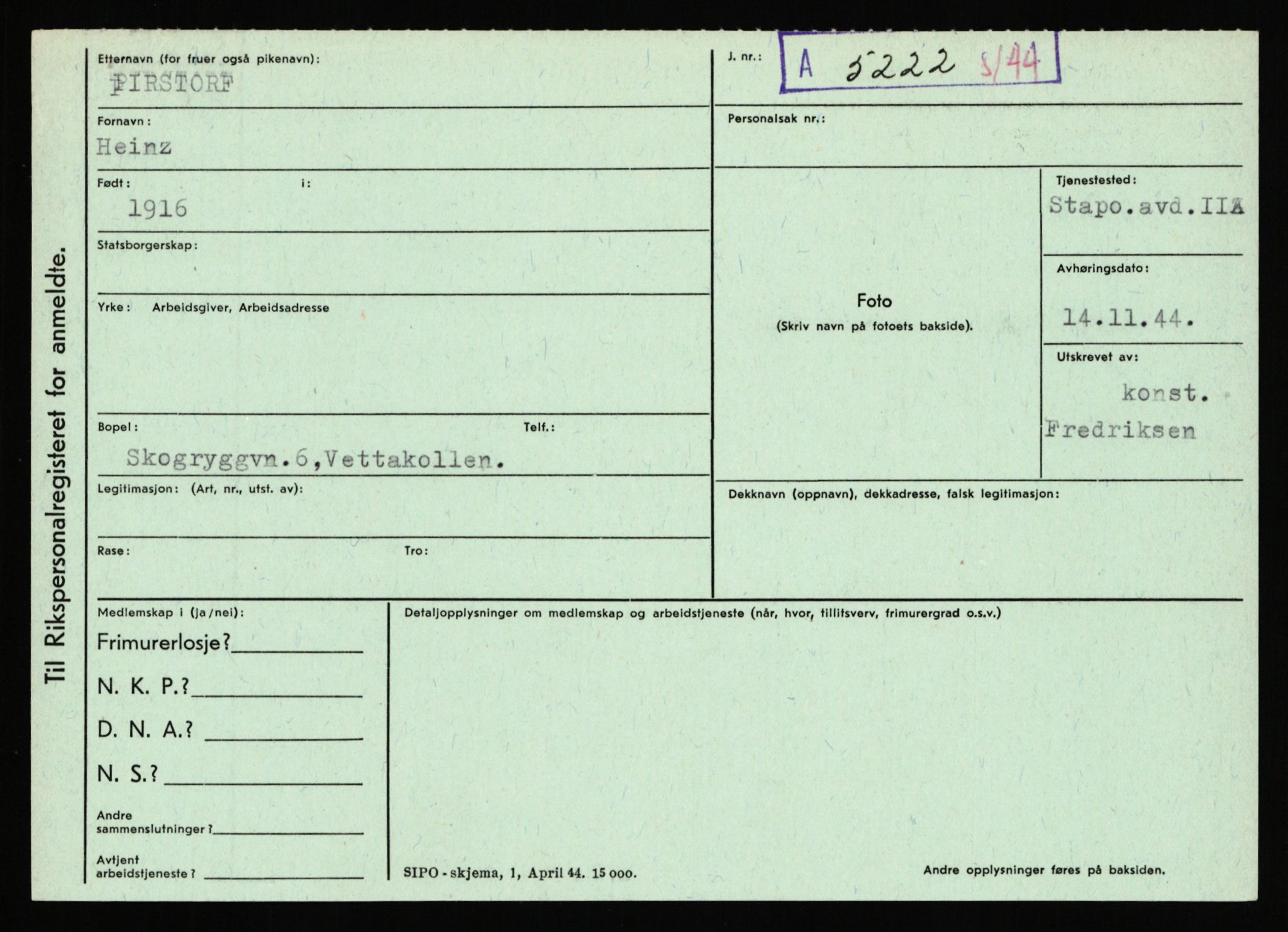 Statspolitiet - Hovedkontoret / Osloavdelingen, AV/RA-S-1329/C/Ca/L0012: Oanæs - Quistgaard	, 1943-1945, s. 4521