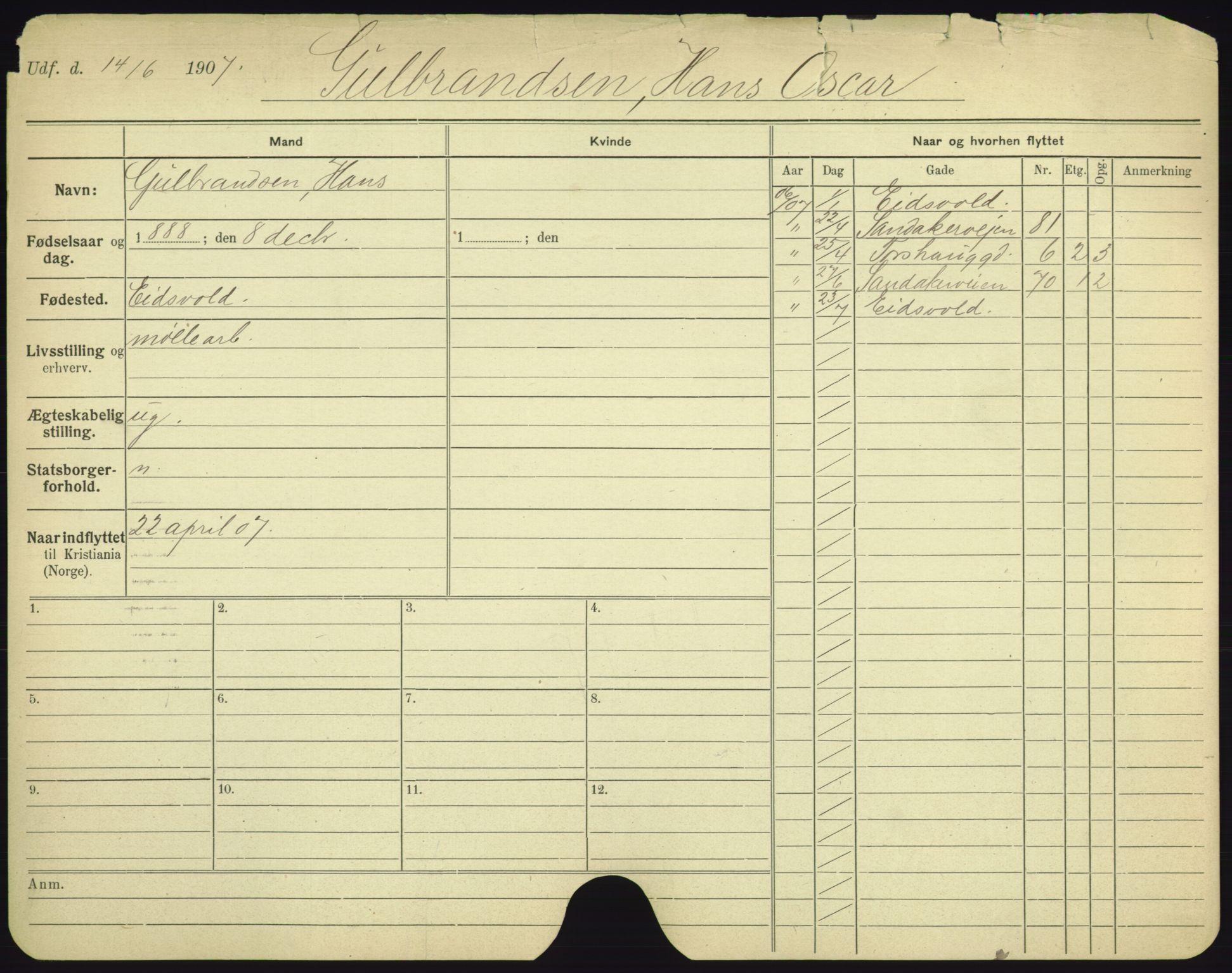 Oslo folkeregister, Registerkort, SAO/A-11715/F/Fa/Fac/L0003: Menn, 1906-1914, s. 726a