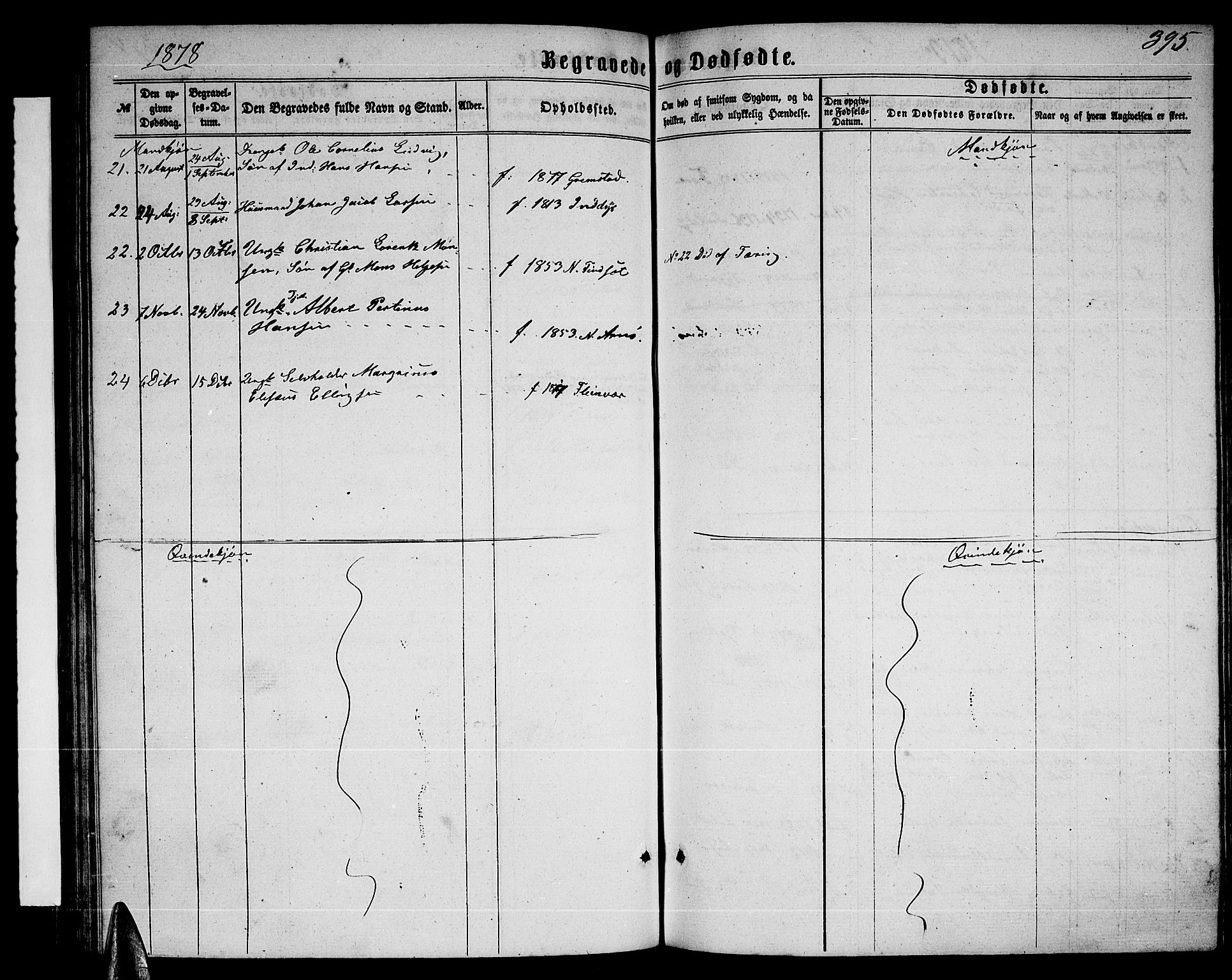 Ministerialprotokoller, klokkerbøker og fødselsregistre - Nordland, SAT/A-1459/805/L0107: Klokkerbok nr. 805C03, 1862-1885, s. 395