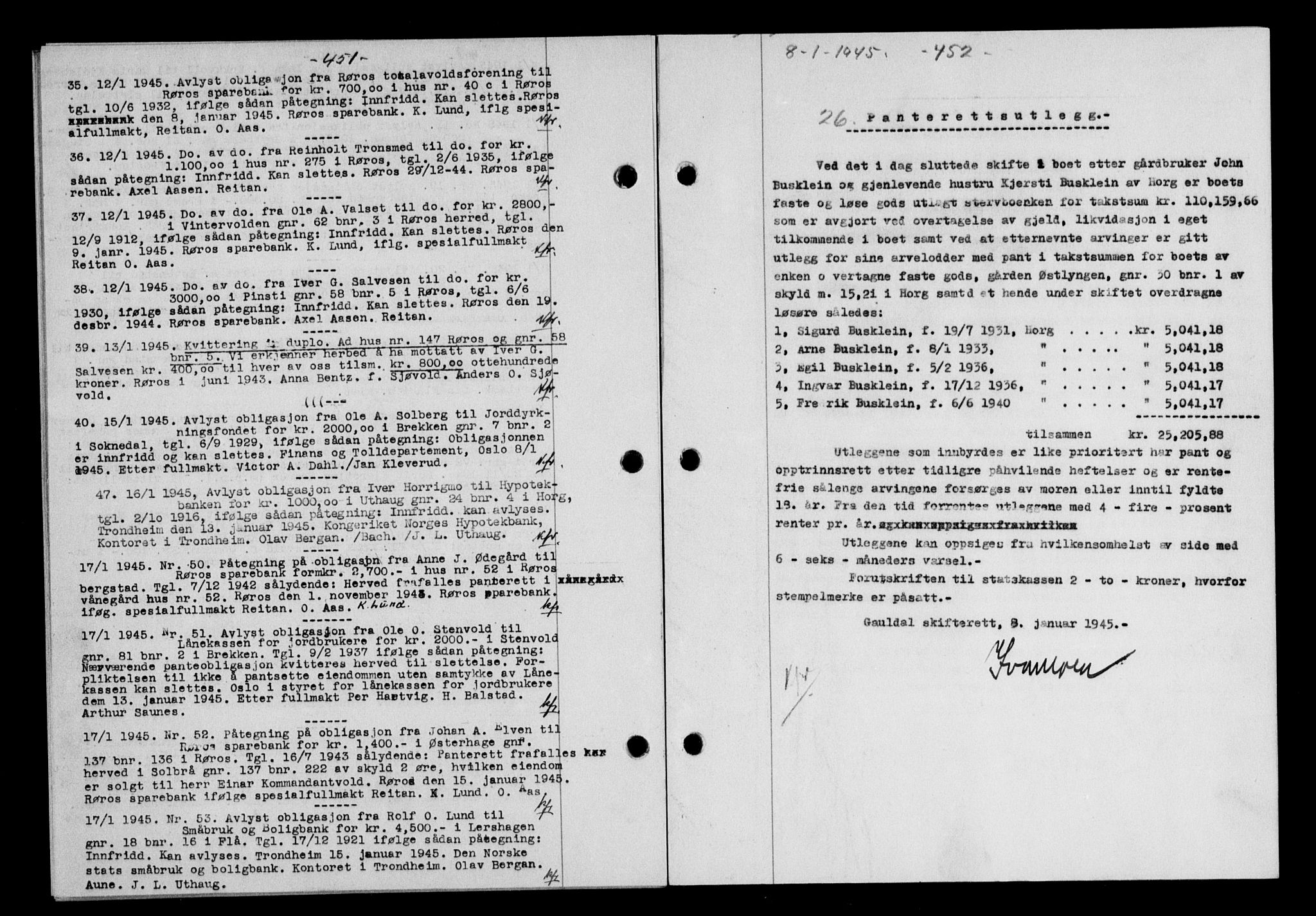 Gauldal sorenskriveri, SAT/A-0014/1/2/2C/L0058: Pantebok nr. 63, 1944-1945, Dagboknr: 26/1945