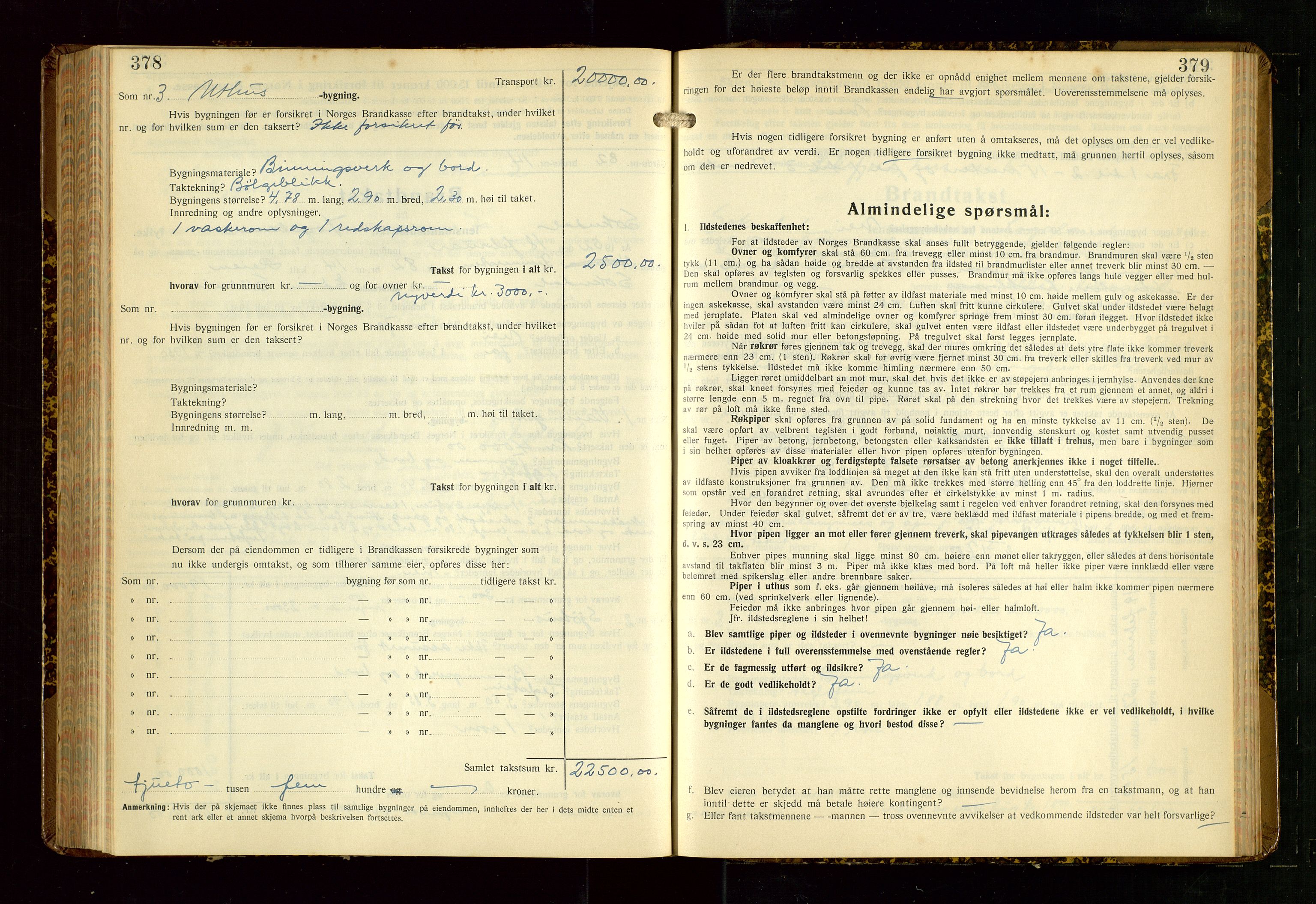 Sokndal lensmannskontor, AV/SAST-A-100417/Gob/L0008: "Brandtakst-Protokoll", 1937-1955, s. 378-379