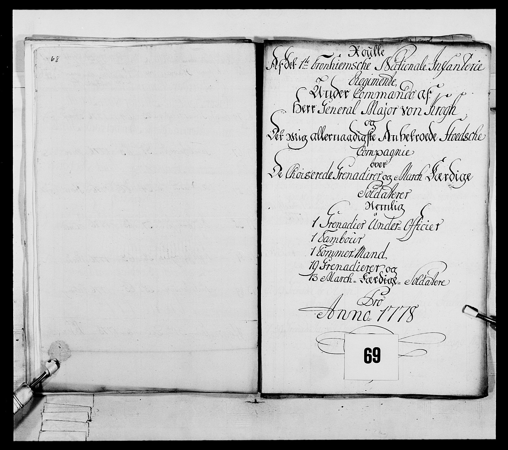 Generalitets- og kommissariatskollegiet, Det kongelige norske kommissariatskollegium, AV/RA-EA-5420/E/Eh/L0073: 1. Trondheimske nasjonale infanteriregiment, 1774-1779, s. 292