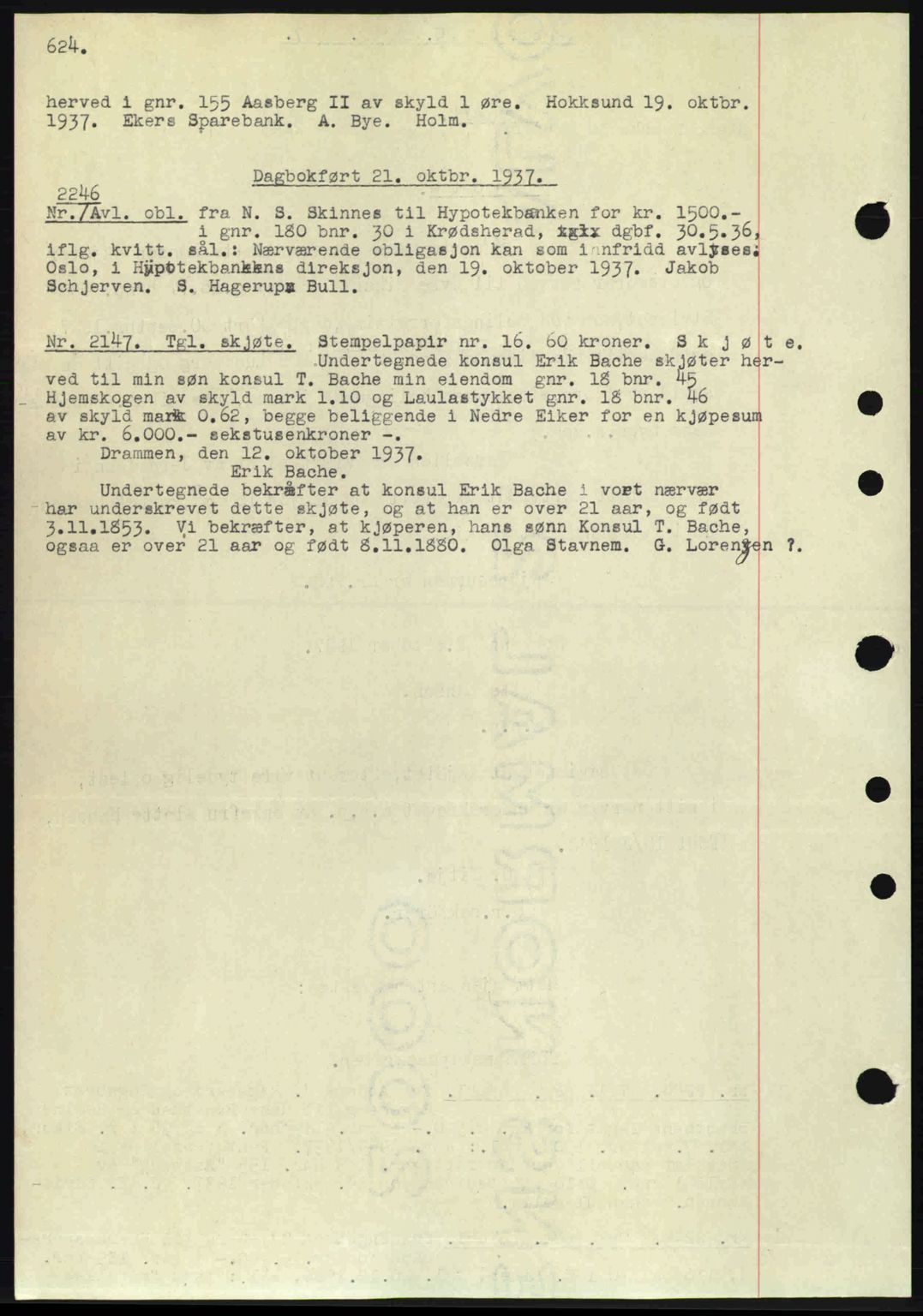 Eiker, Modum og Sigdal sorenskriveri, SAKO/A-123/G/Ga/Gab/L0036: Pantebok nr. A6, 1937-1937, Dagboknr: 2245/1937