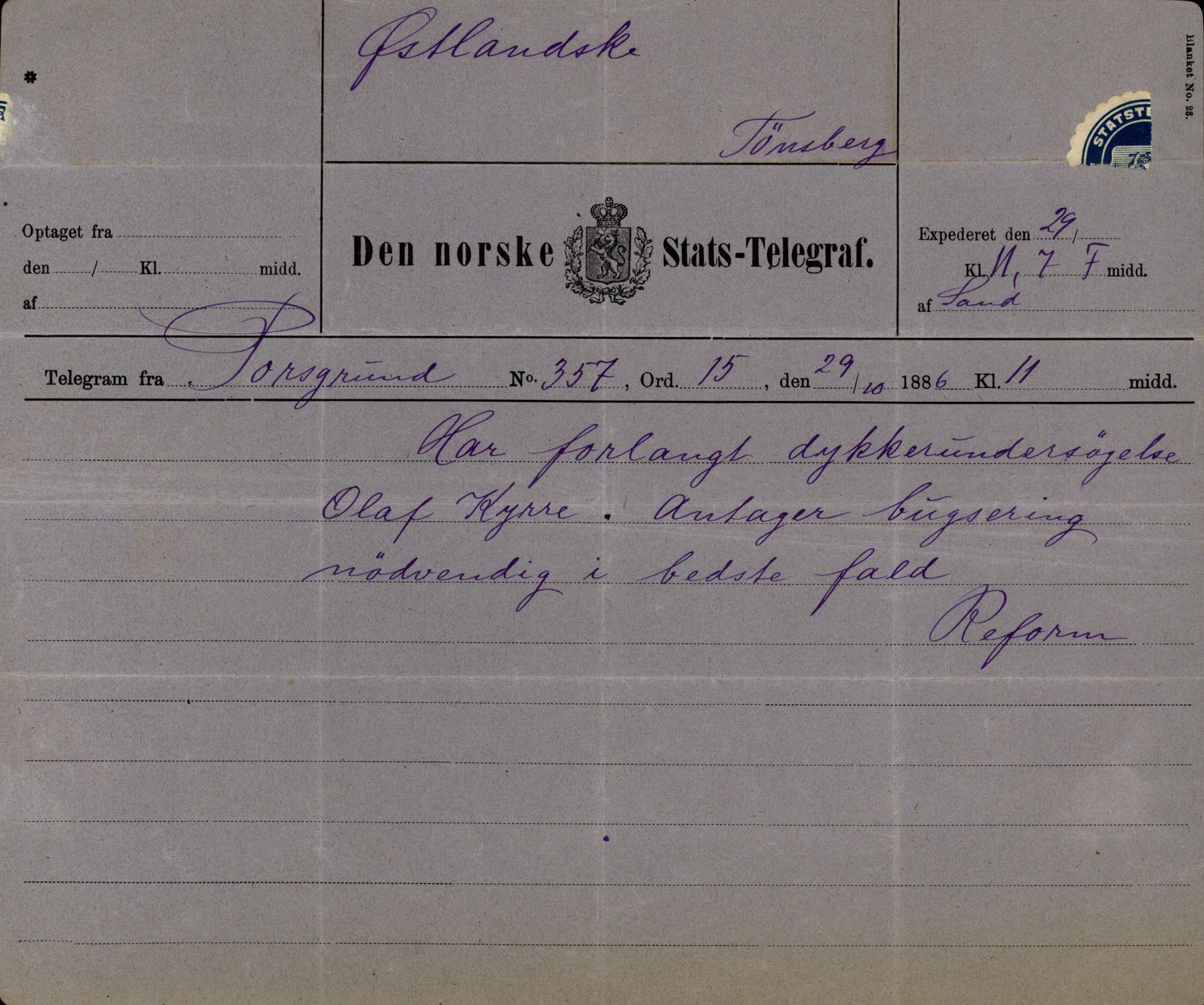 Pa 63 - Østlandske skibsassuranceforening, VEMU/A-1079/G/Ga/L0019/0005: Havaridokumenter / Fridleik, Nordstjernen, Ocean, Olaf Roll, Olaf Kyrre, 1886, s. 32