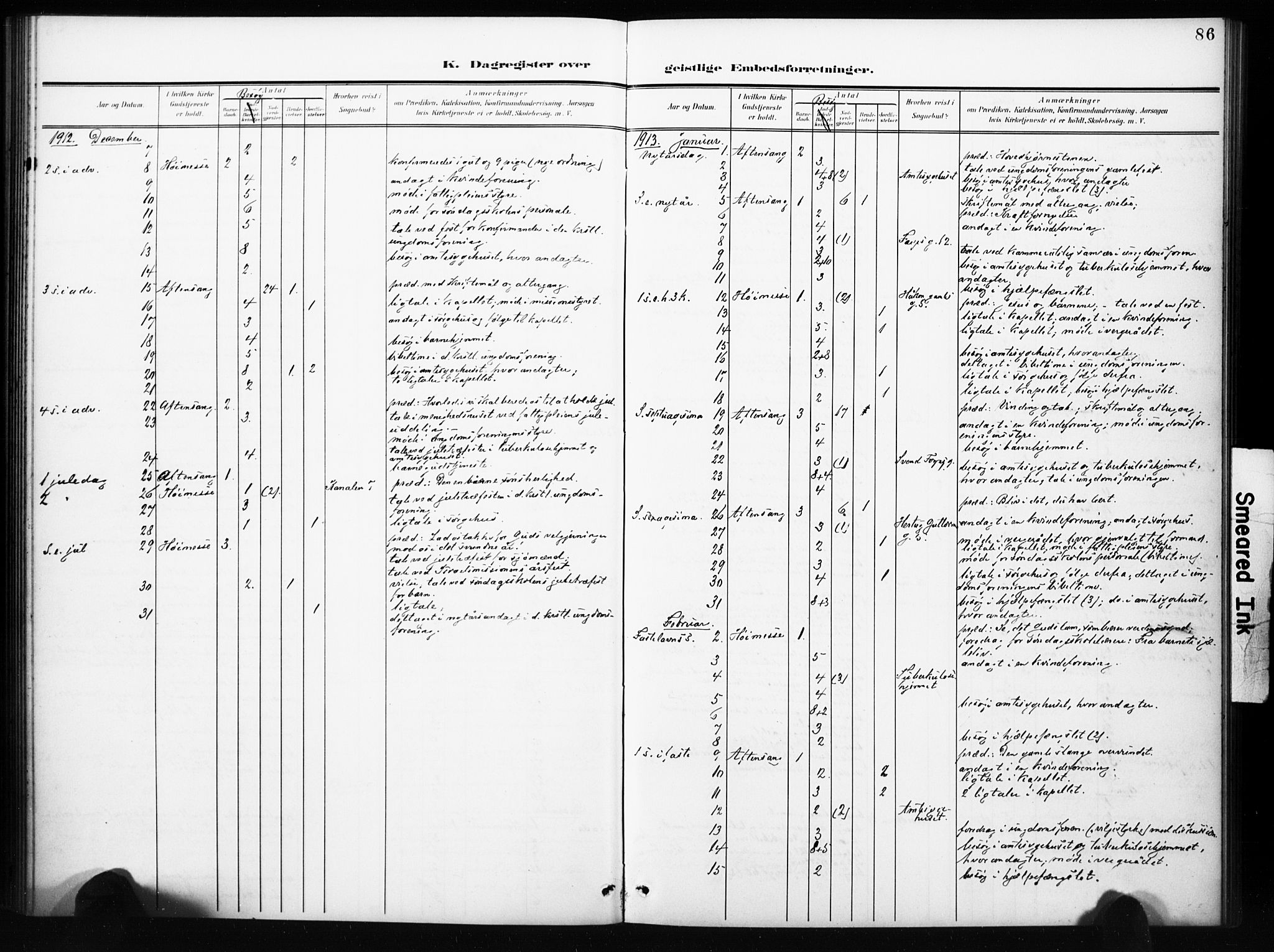 Tønsberg kirkebøker, AV/SAKO-A-330/I/Ib/L0002: Dagsregister nr. II 2, 1902-1930, s. 86